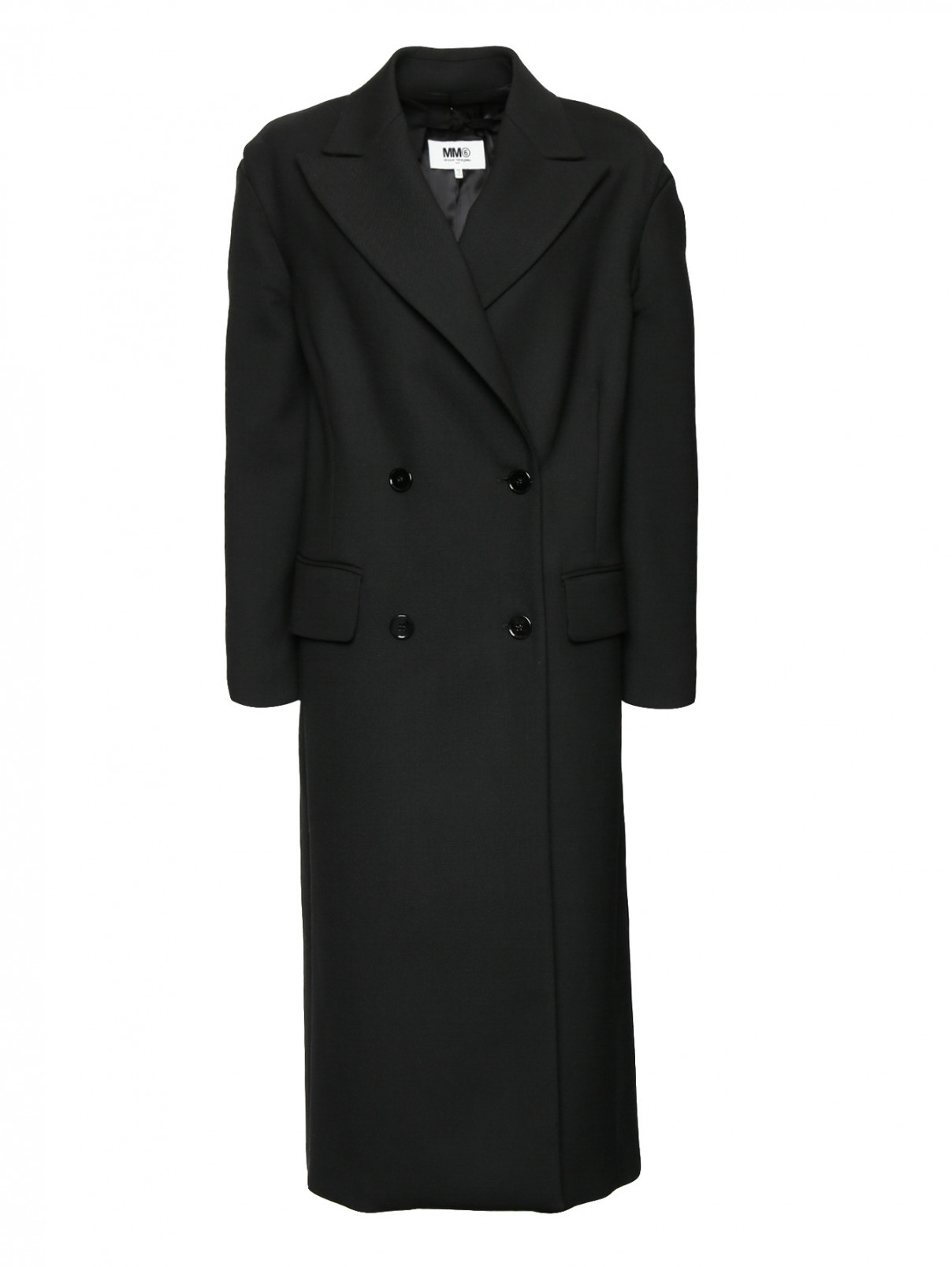 Двубортное пальто из смешанной шерсти MM6  –  Общий вид  – Цвет:  Черный