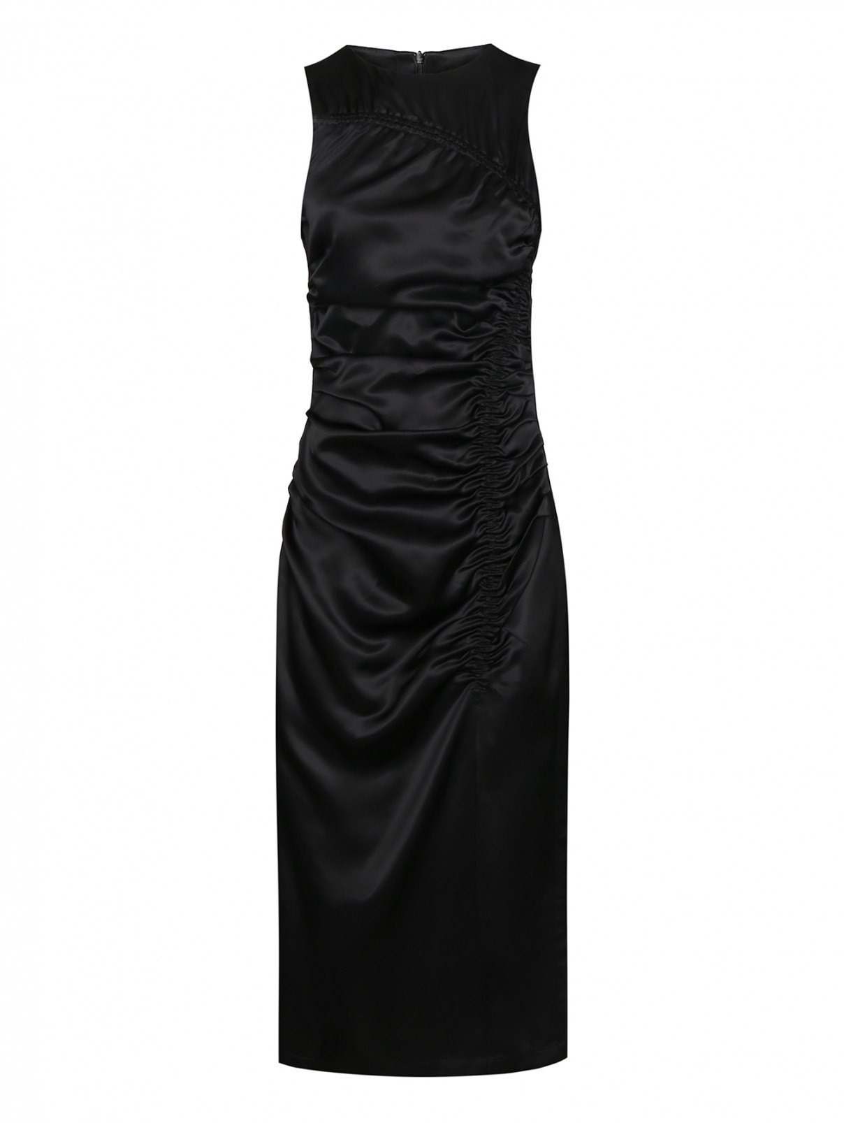 Платье-миди из вискозы со сборкой и разрезом Rohe  –  Общий вид  – Цвет:  Черный