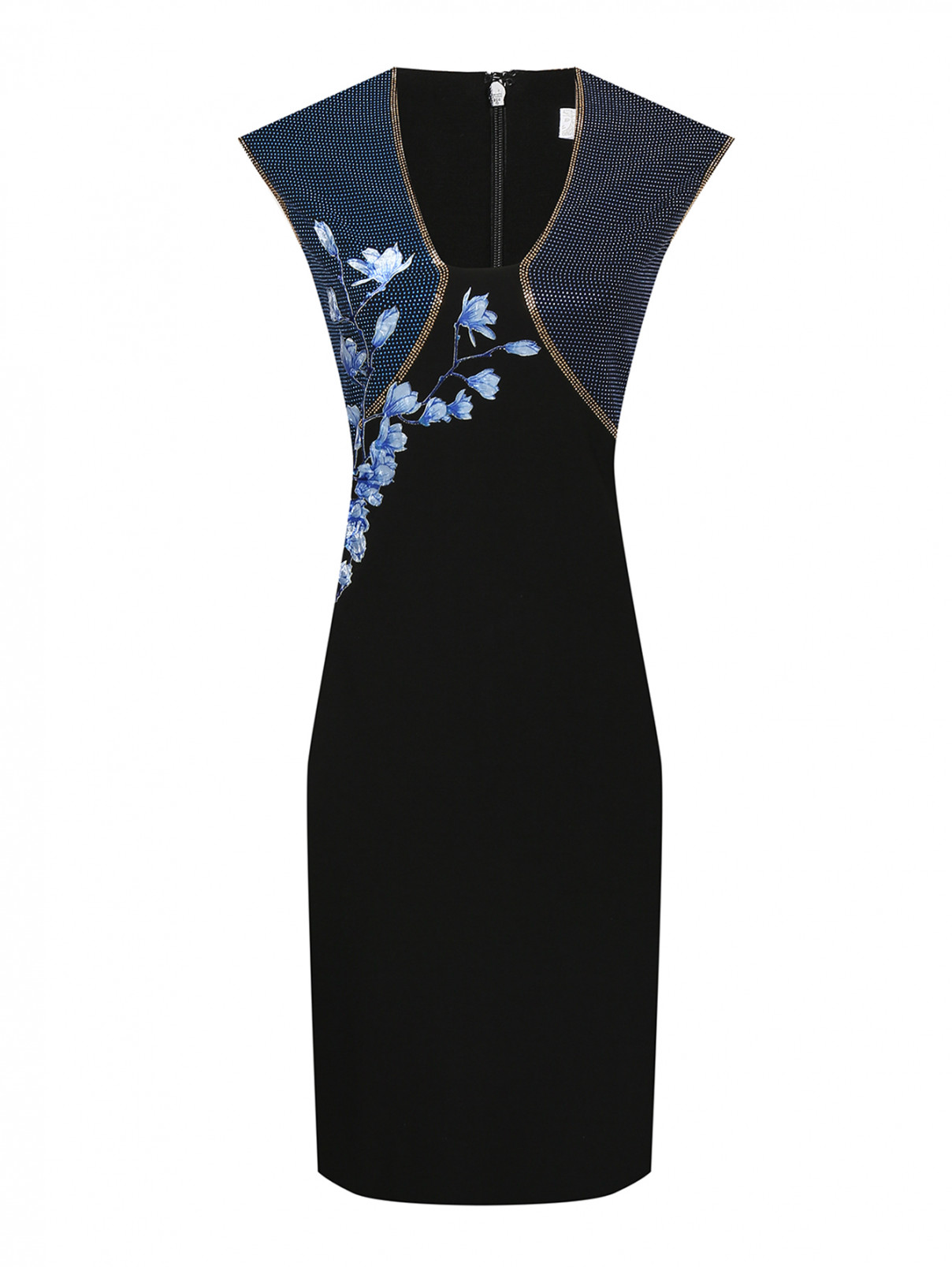 Платье-миди, декорированное стразами Versace Collection  –  Общий вид  – Цвет:  Узор