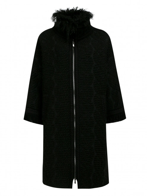 Пальто из фактурной ткани с меховым воротом - Общий вид