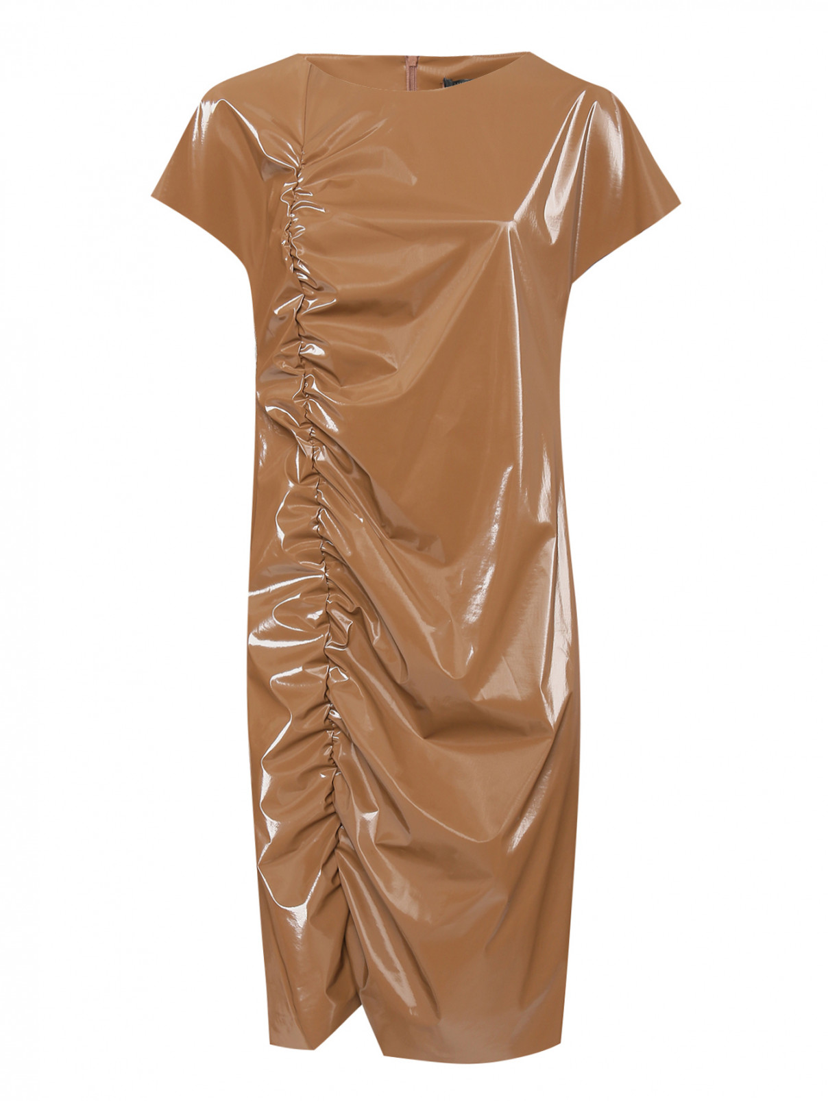 Платье из вискозы со сборками Marina Rinaldi  –  Общий вид  – Цвет:  Коричневый