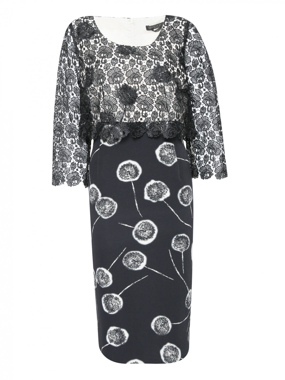 Платье-миди с узором и кружевной отделкой Marina Rinaldi  –  Общий вид  – Цвет:  Узор