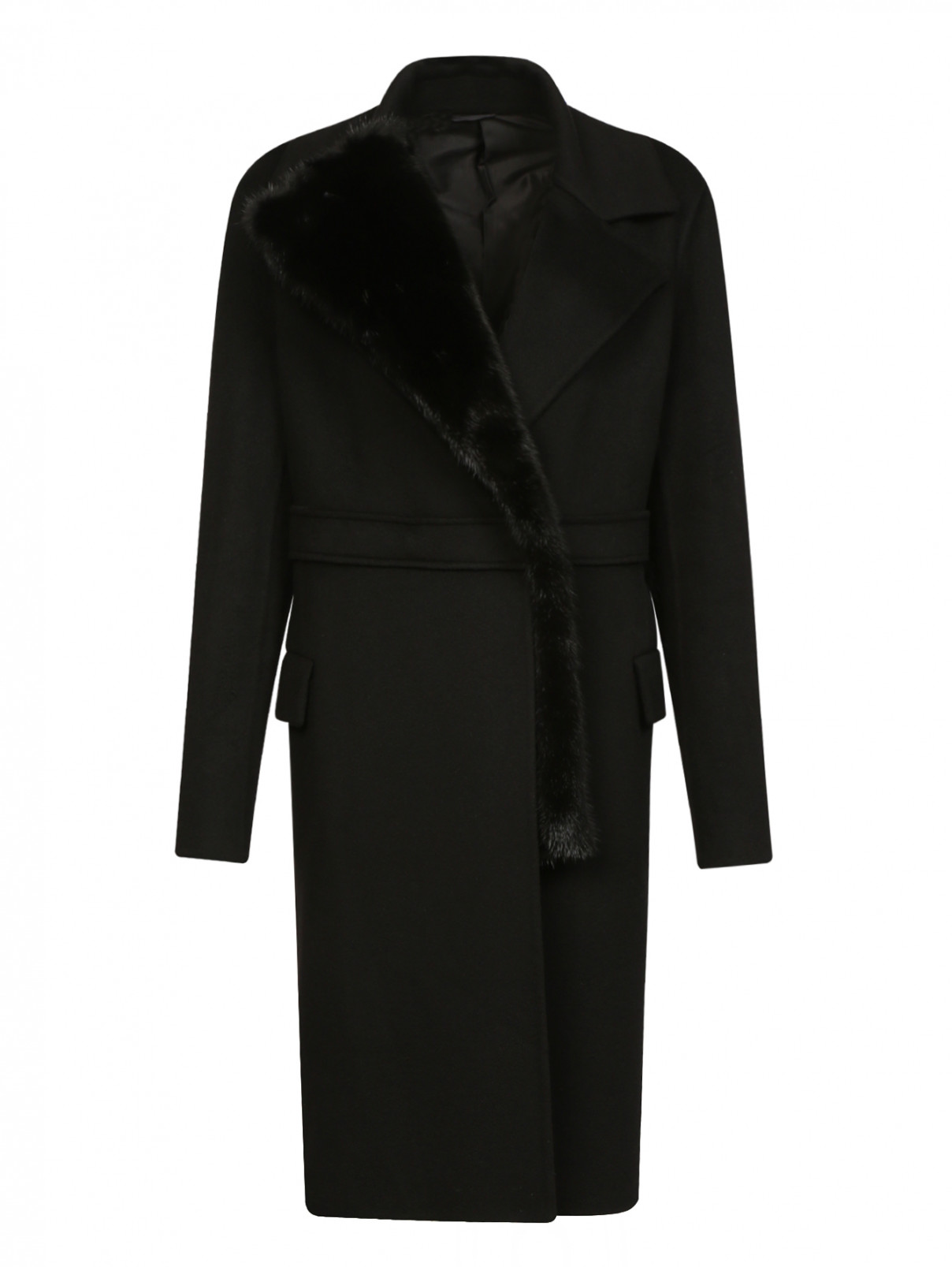 Пальто из кашемира с отстегивающейся деталью в виде меха норки Jil Sander  –  Общий вид  – Цвет:  Черный