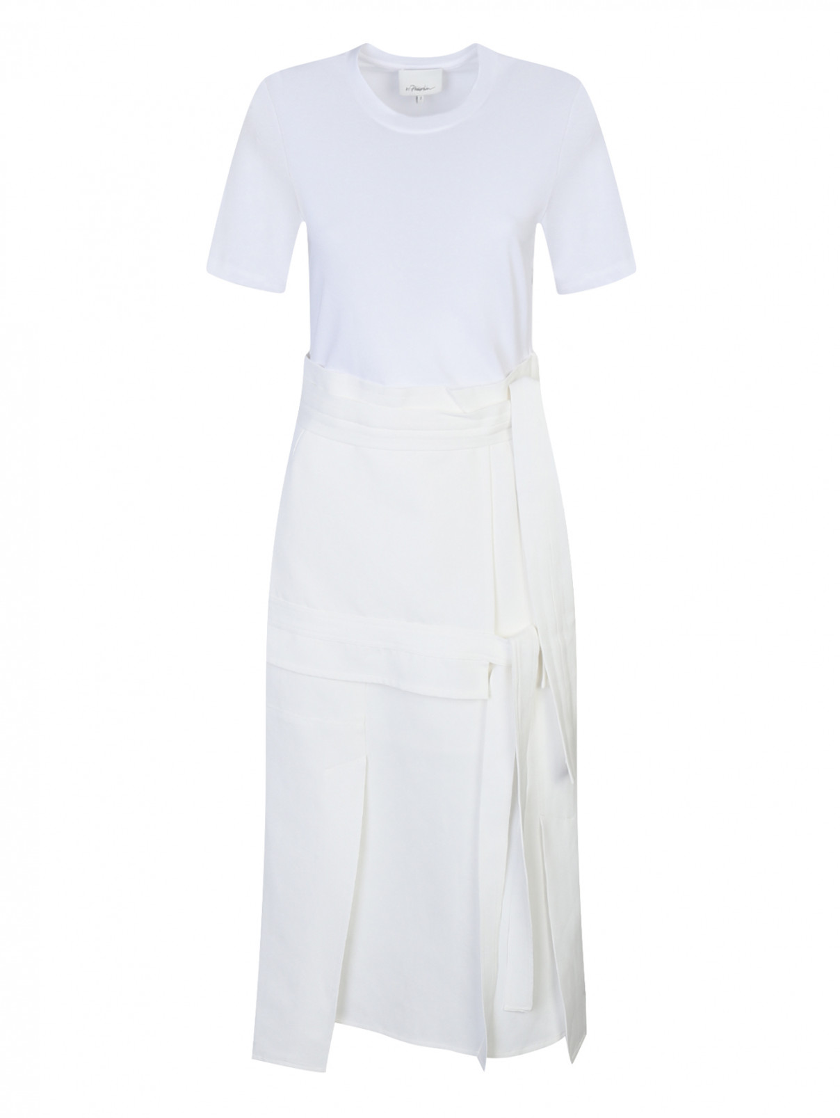 Платье прямого кроя из смешанного хлопка с короткими рукавами 3.1 Phillip Lim  –  Общий вид  – Цвет:  Белый