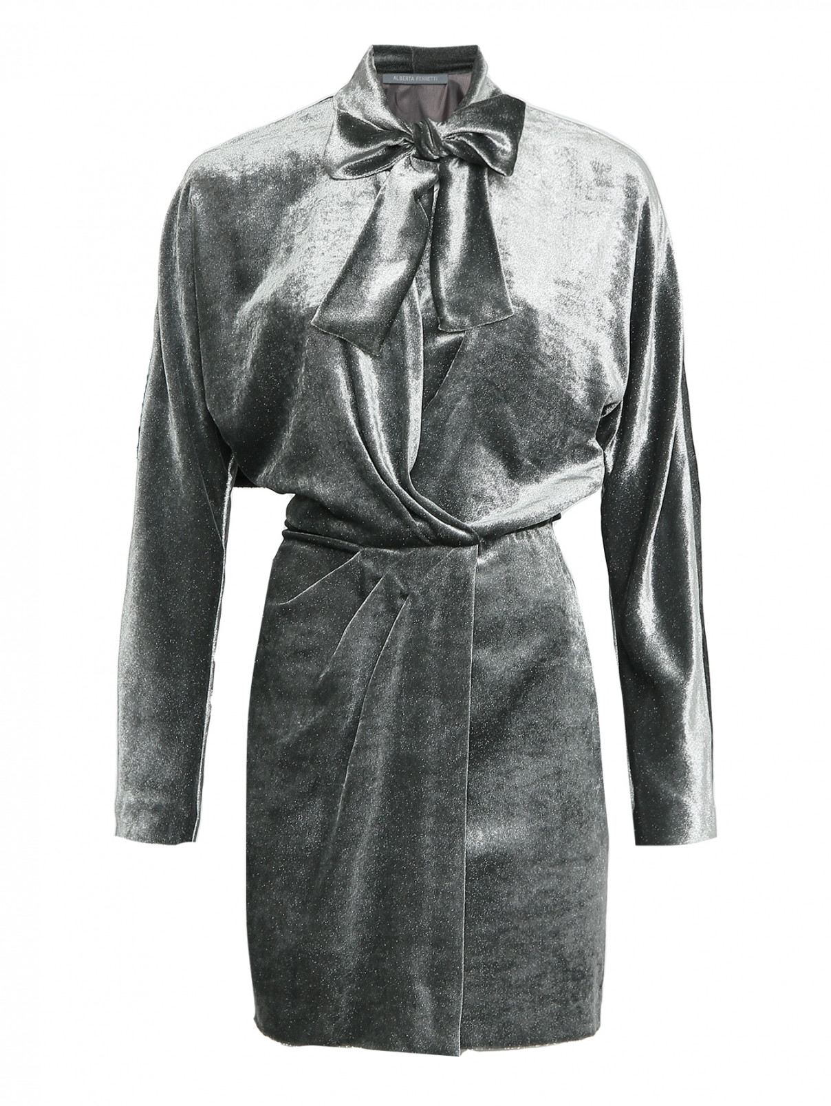 Платье из блестящего бархата Alberta Ferretti  –  Общий вид  – Цвет:  Серый