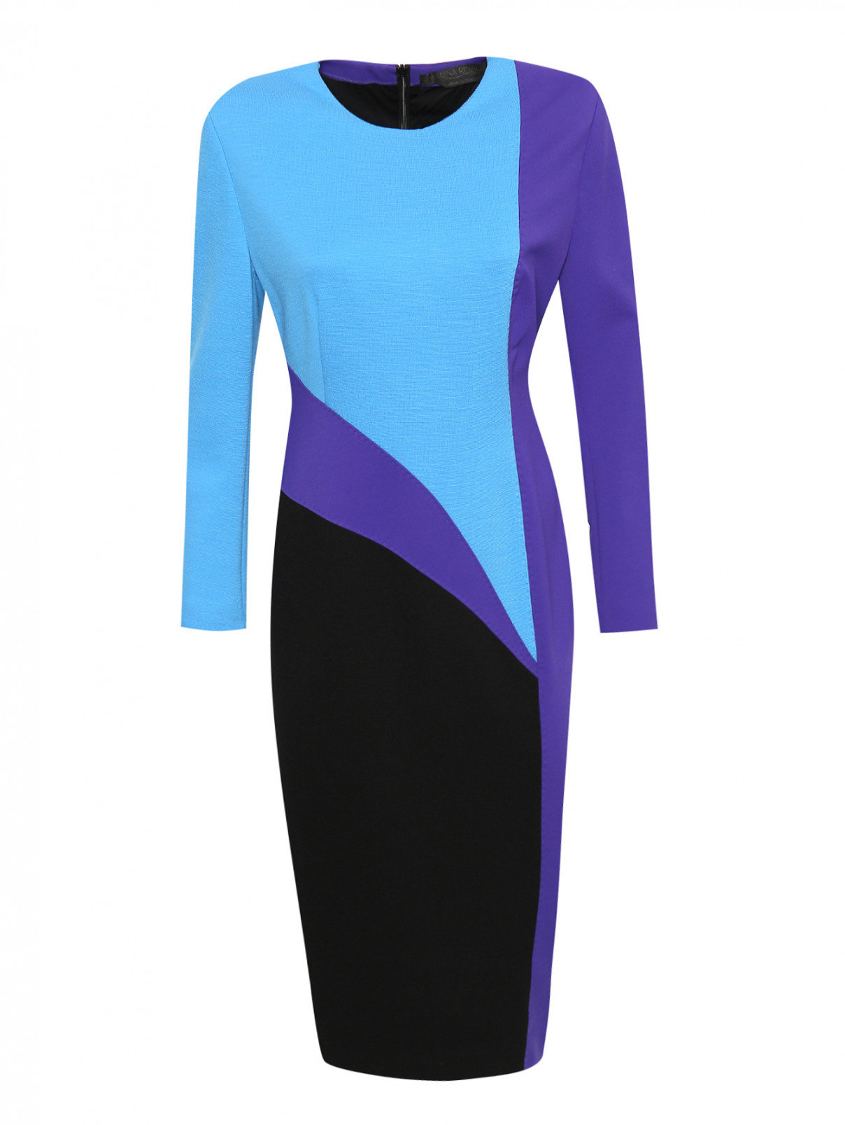 Платье-футляр из комбинированной ткани Marina Rinaldi  –  Общий вид  – Цвет:  Фиолетовый