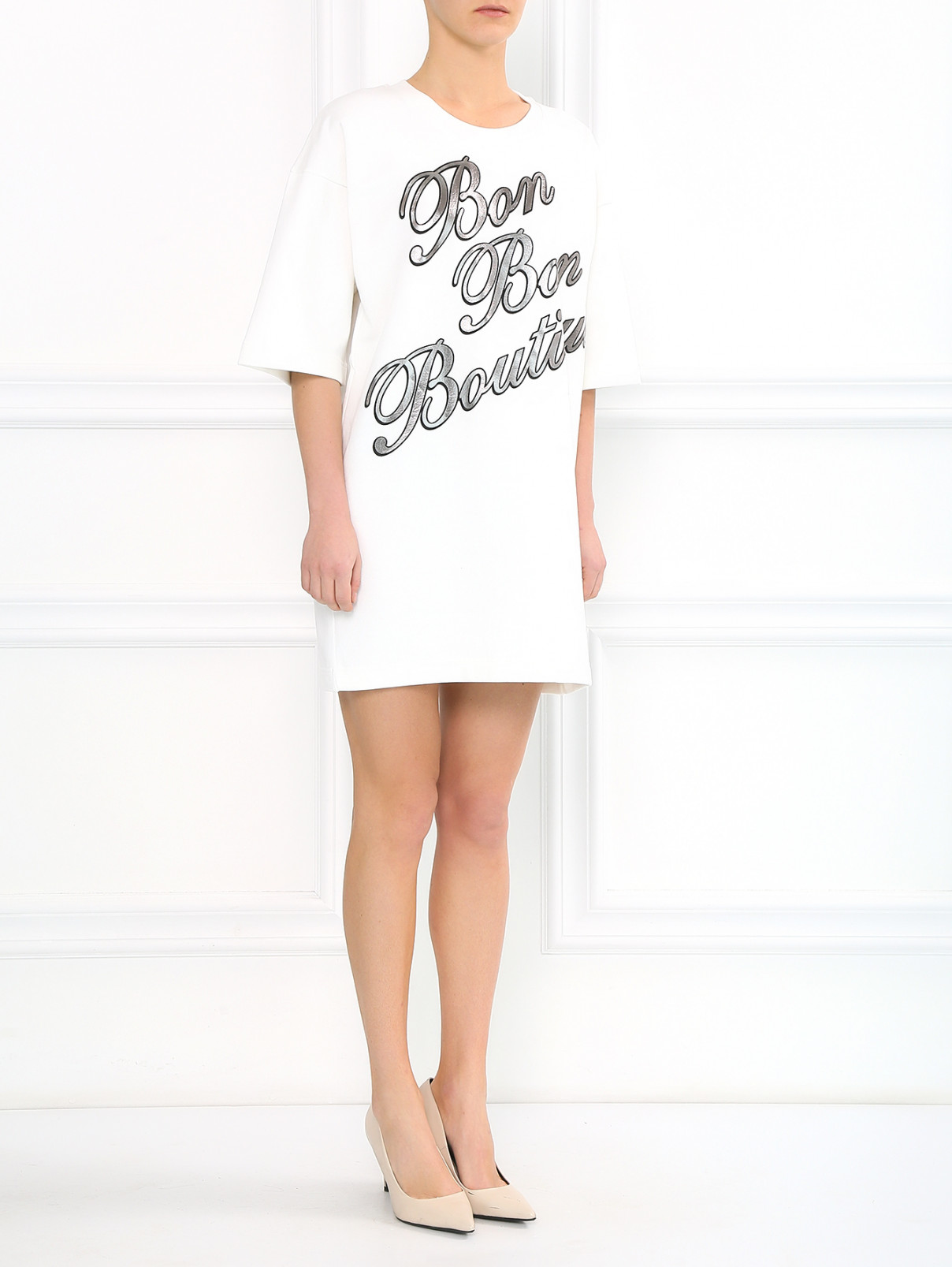 Платье прямого кроя из хлопка Moschino Boutique  –  Модель Общий вид  – Цвет:  Белый