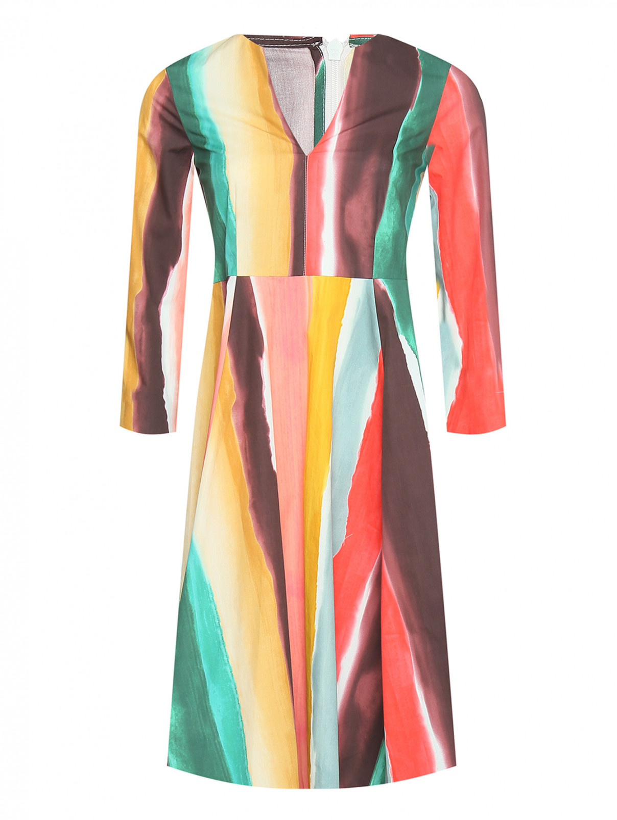 Платье-миди из хлопка с узором и поясом Max&Co  –  Общий вид  – Цвет:  Узор