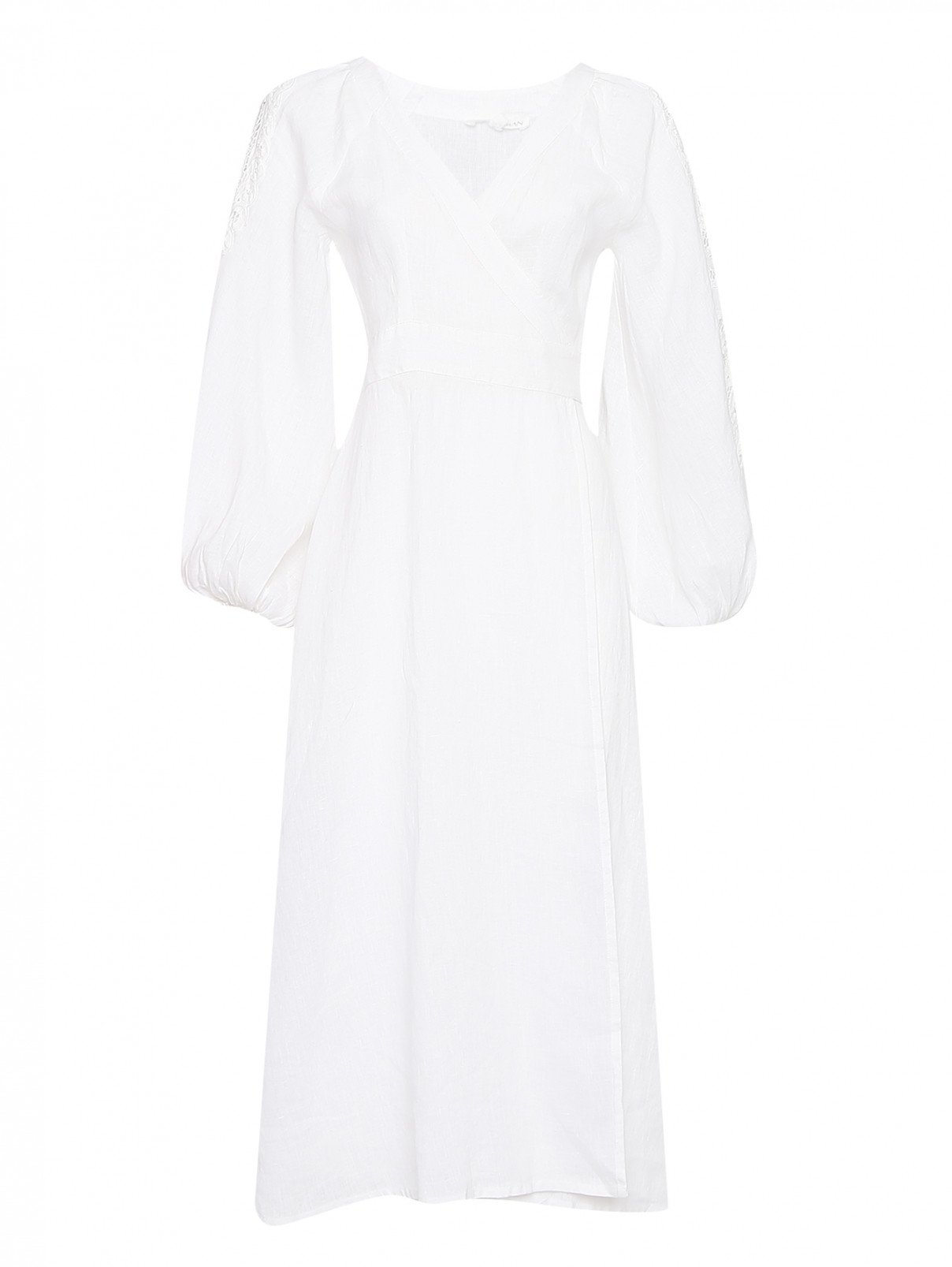 Платье-миди однотонное из льна Maia Bergman  –  Общий вид  – Цвет:  Белый