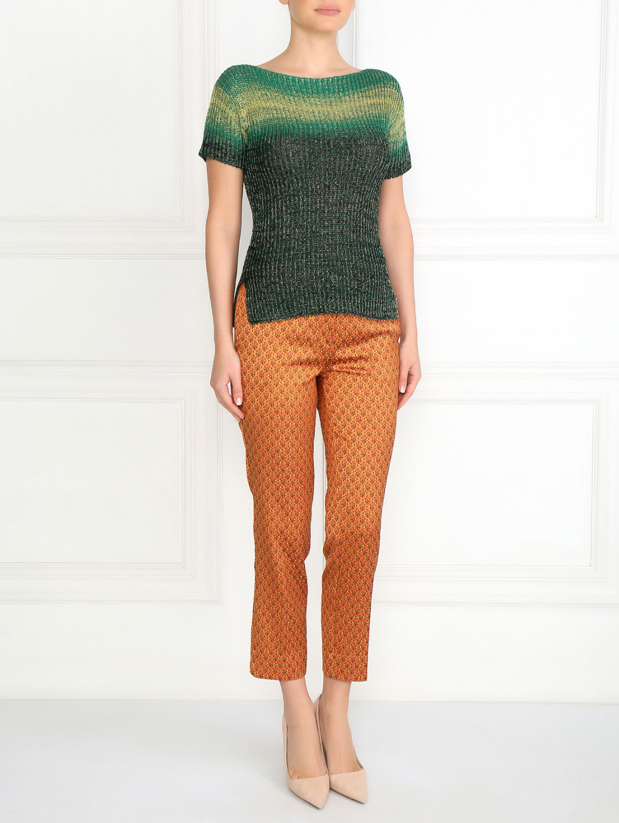 Узкие укороченные брюки с узором Etro  –  Модель Общий вид  – Цвет:  Оранжевый