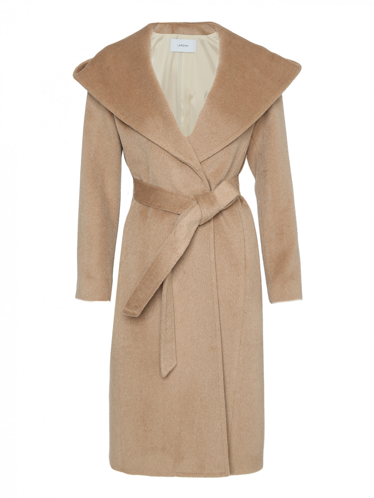 Пальто из смешанной шерсти с капюшоном LARDINI  –  Общий вид  – Цвет:  Бежевый