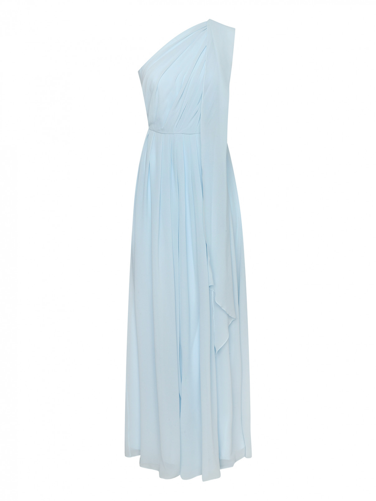 Платье-макси из шелка на одно плечо с драпировкой Max Mara  –  Общий вид  – Цвет:  Синий