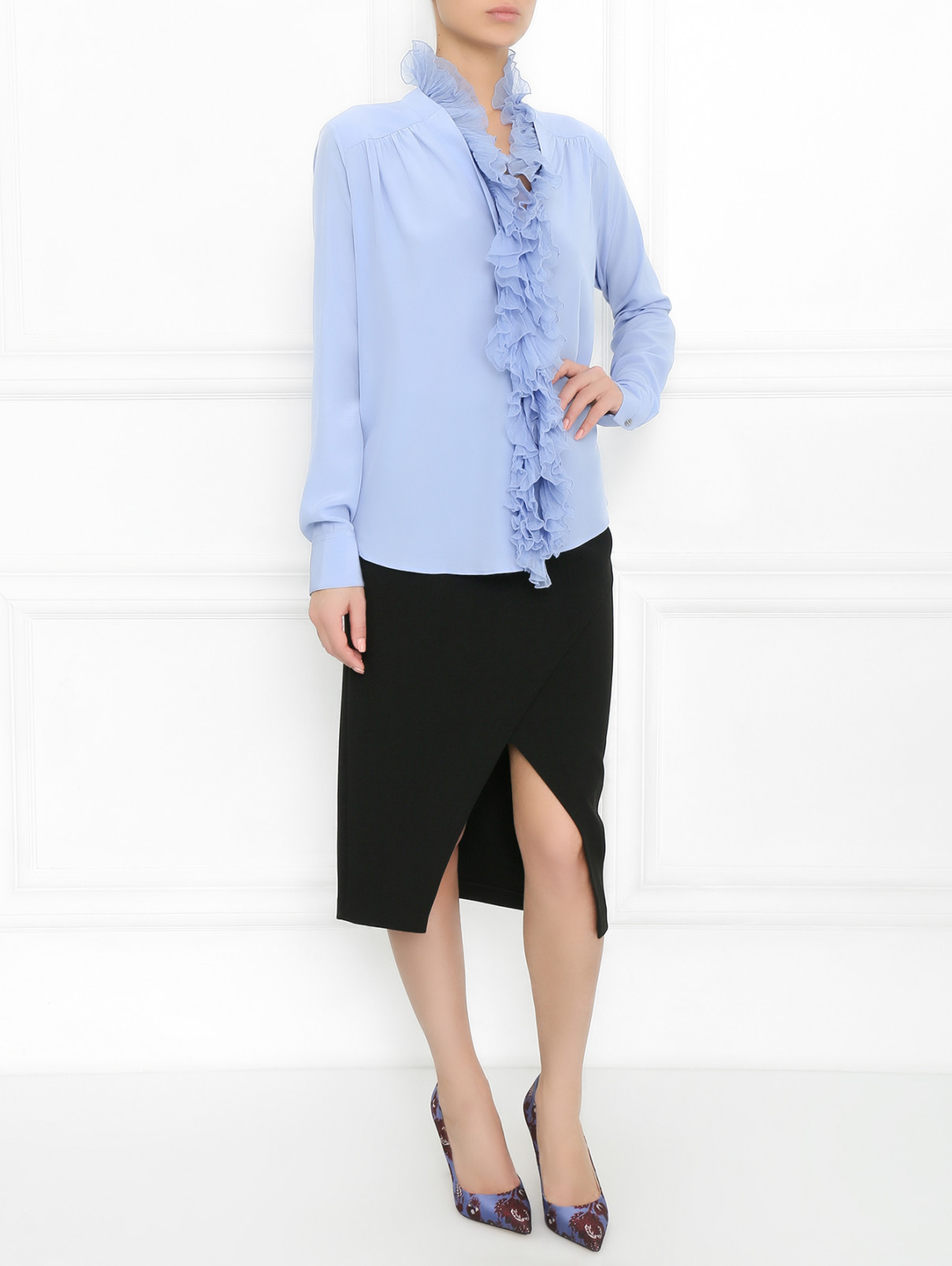 Блуза из шелка с декором Ermanno Scervino  –  Модель Общий вид  – Цвет:  Синий