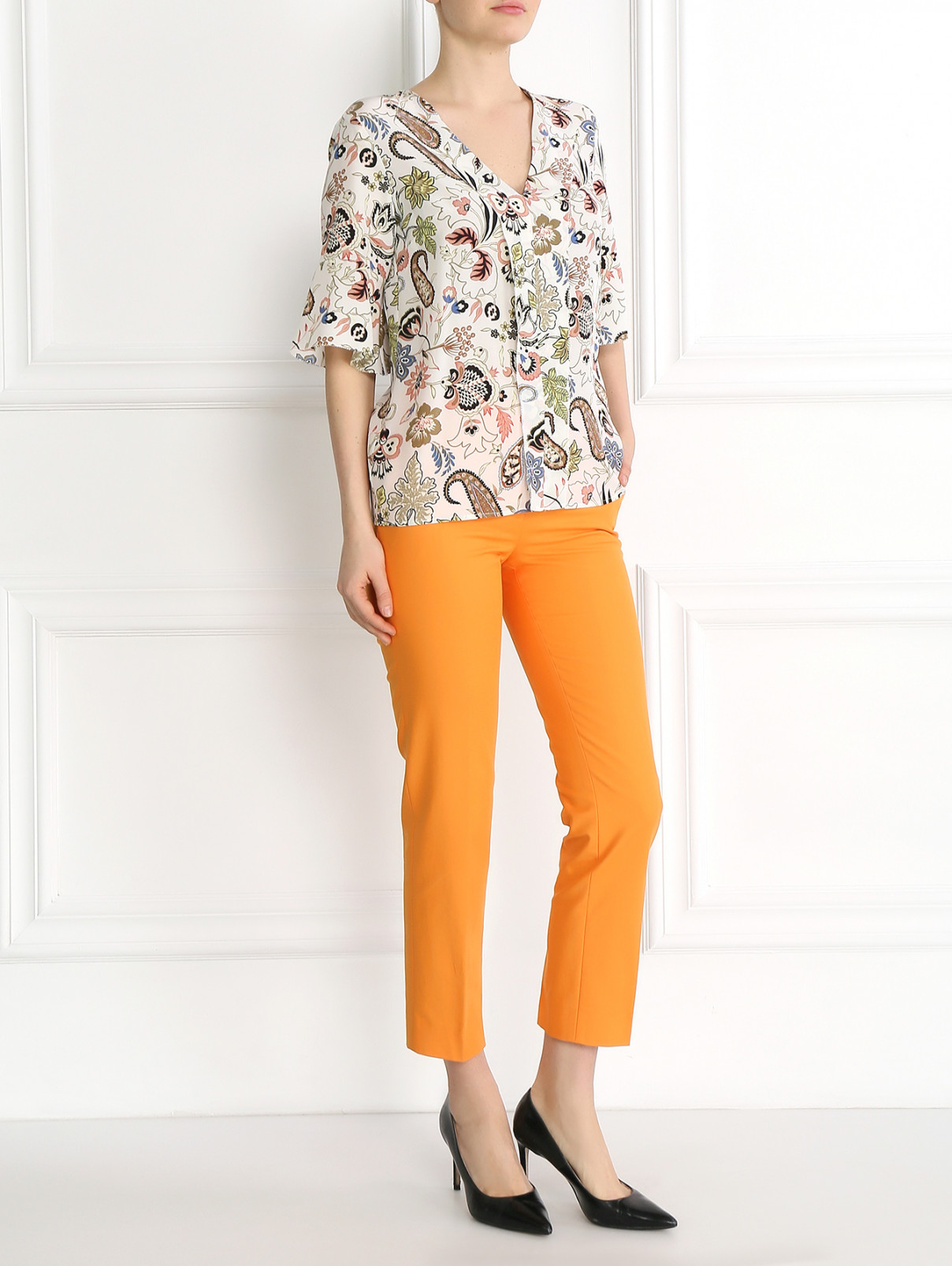 Блуза из шелка с цветочным узором асимметричного кроя Etro  –  Модель Общий вид  – Цвет:  Узор