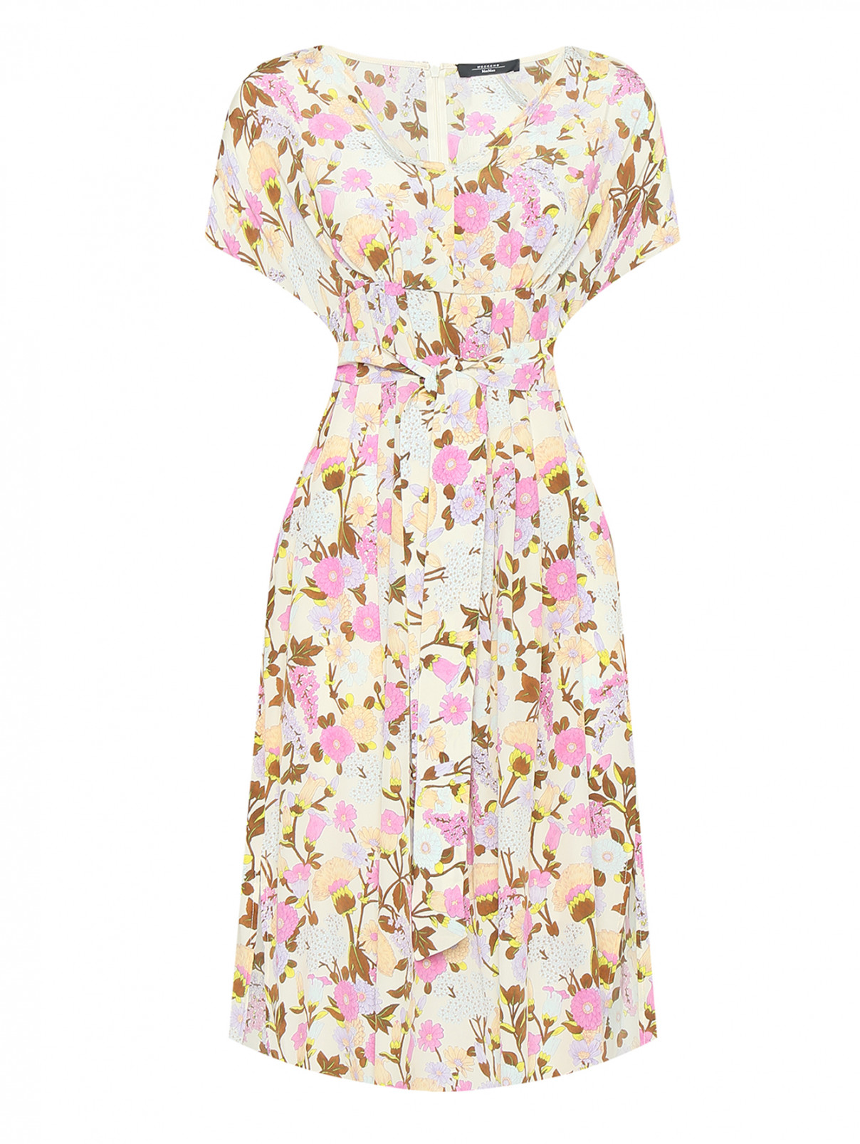 Платье из шелка с поясом Weekend Max Mara  –  Общий вид  – Цвет:  Мультиколор
