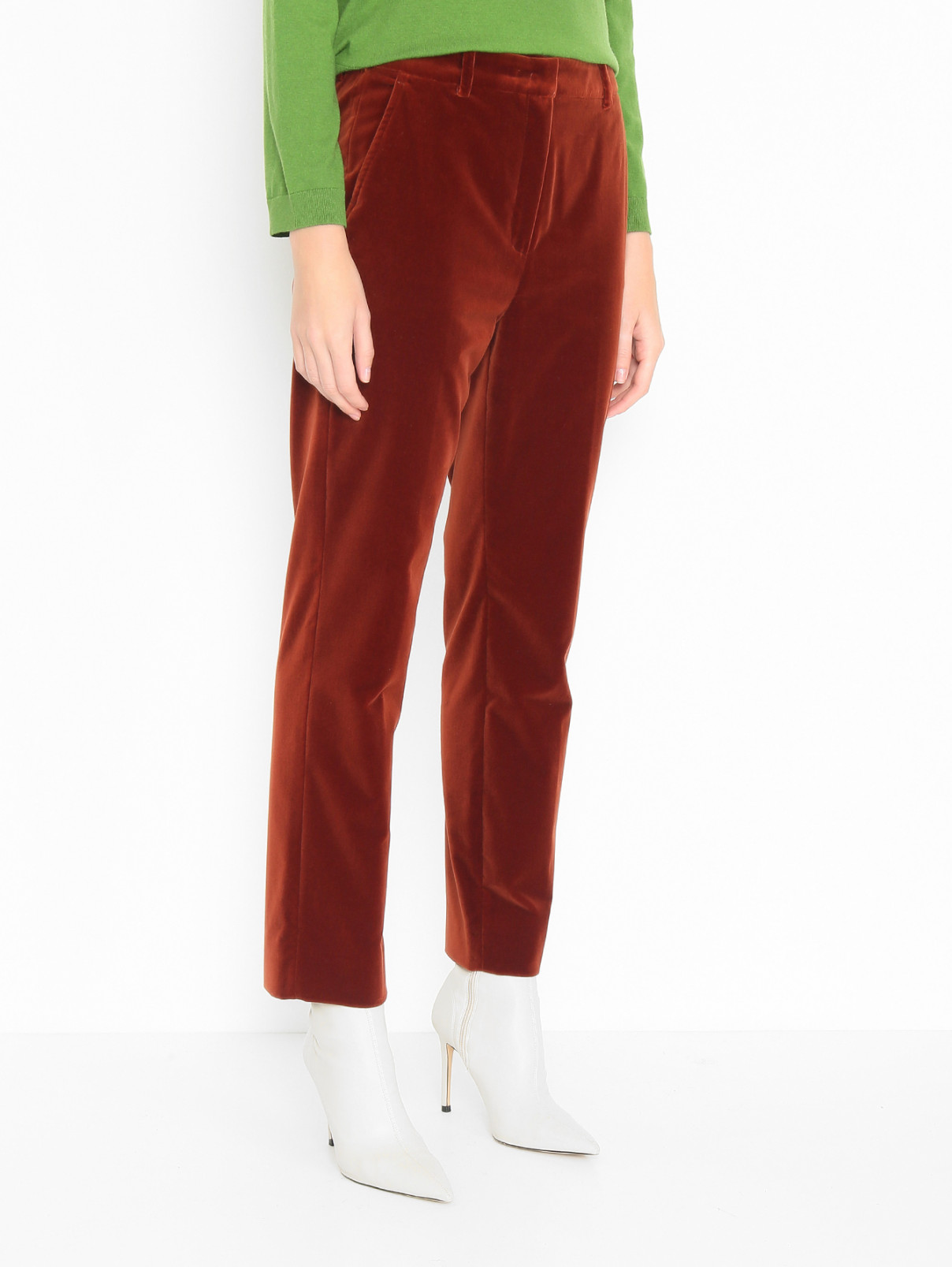 Брюки из бархата с карманами Weekend Max Mara  –  МодельВерхНиз  – Цвет:  Оранжевый
