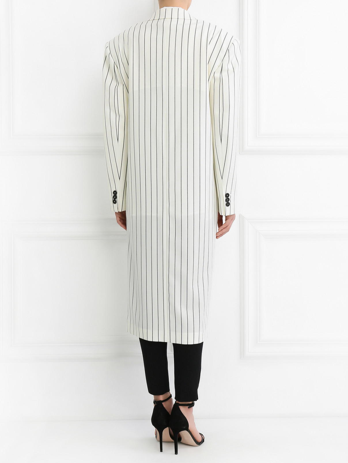 Пальто из шерсти с узором "полоска" Jil Sander  –  Модель Верх-Низ1  – Цвет:  Белый