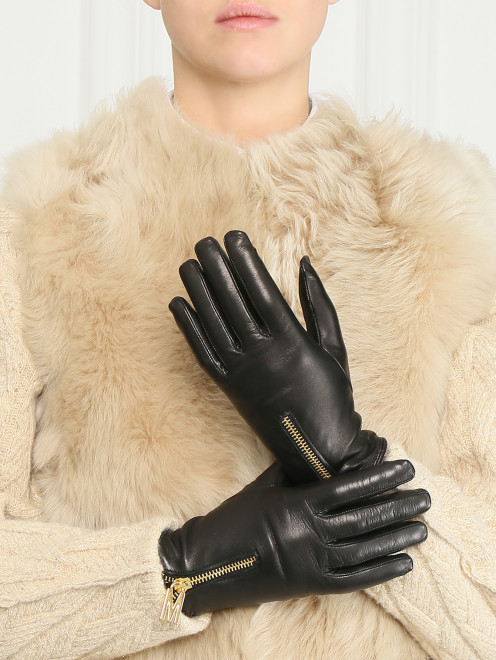 Перчатки из гладкой кожи на молнии Moschino - МодельОбщийВид