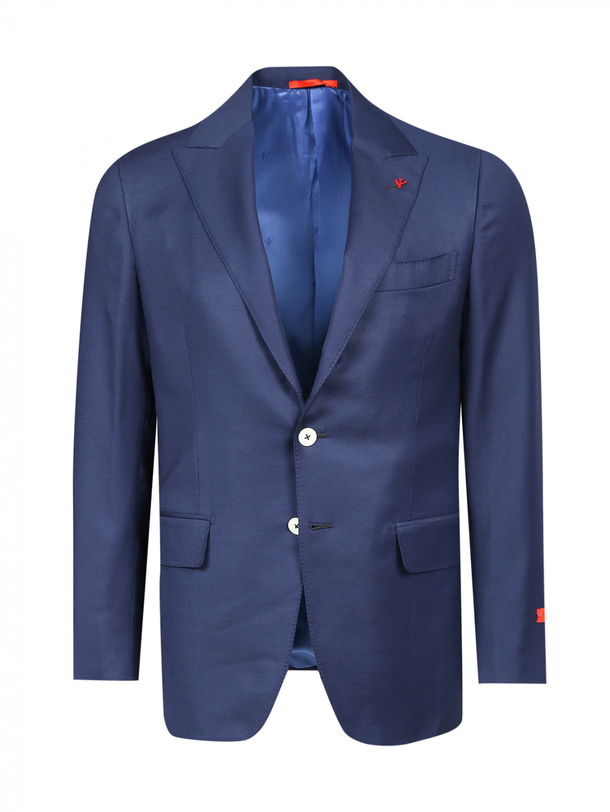 Пиджак однобортный из шерсти Isaia  –  Общий вид  – Цвет:  Синий
