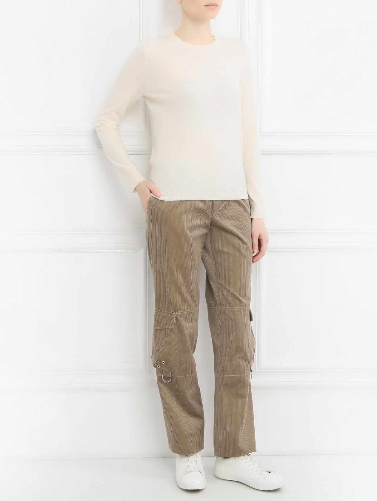 Вельветовые брюки с накладными карманами Kris van Assche  –  Модель Общий вид  – Цвет:  Бежевый