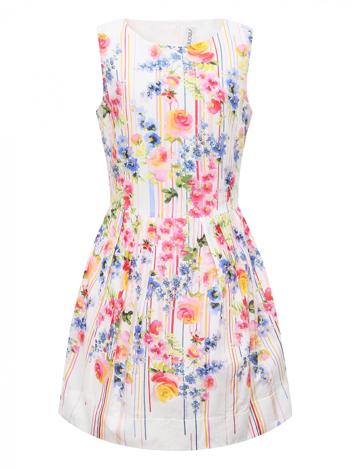 Платье хлопковое с цветочным узором Simonetta  –  Общий вид  – Цвет:  Мультиколор