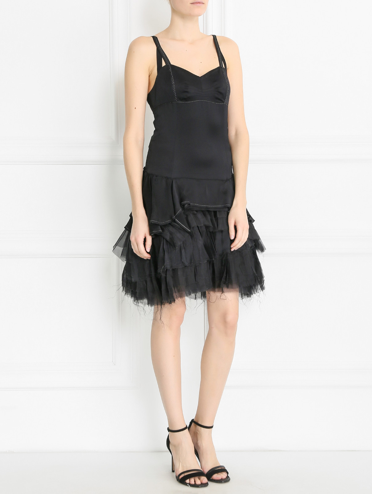 Платье-мини из шелка с юбкой-пачкой Marthe+Francois Girbaud  –  Модель Общий вид  – Цвет:  Черный