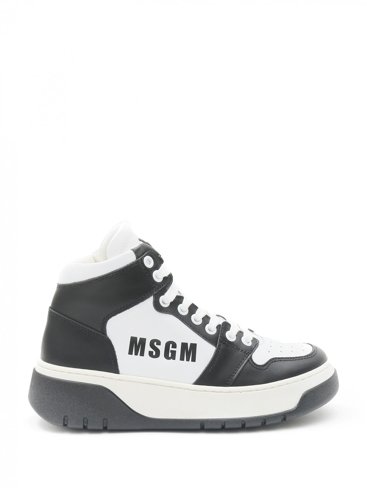 Кожаные высокие кеды MSGM  –  Обтравка1  – Цвет:  Белый