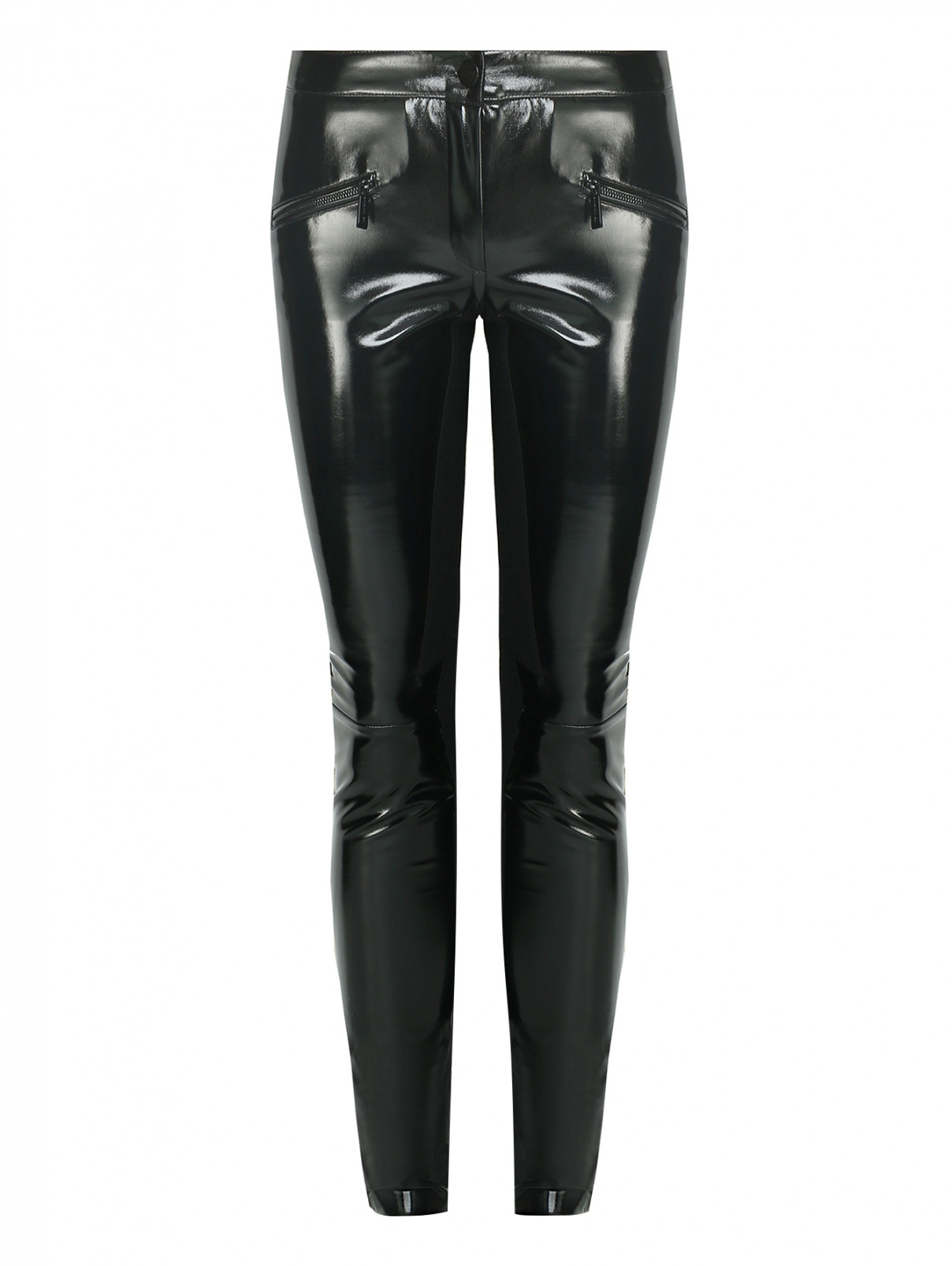 Зауженные брюки с виниловыми вставками спереди Barbara Bui  –  Общий вид  – Цвет:  Черный