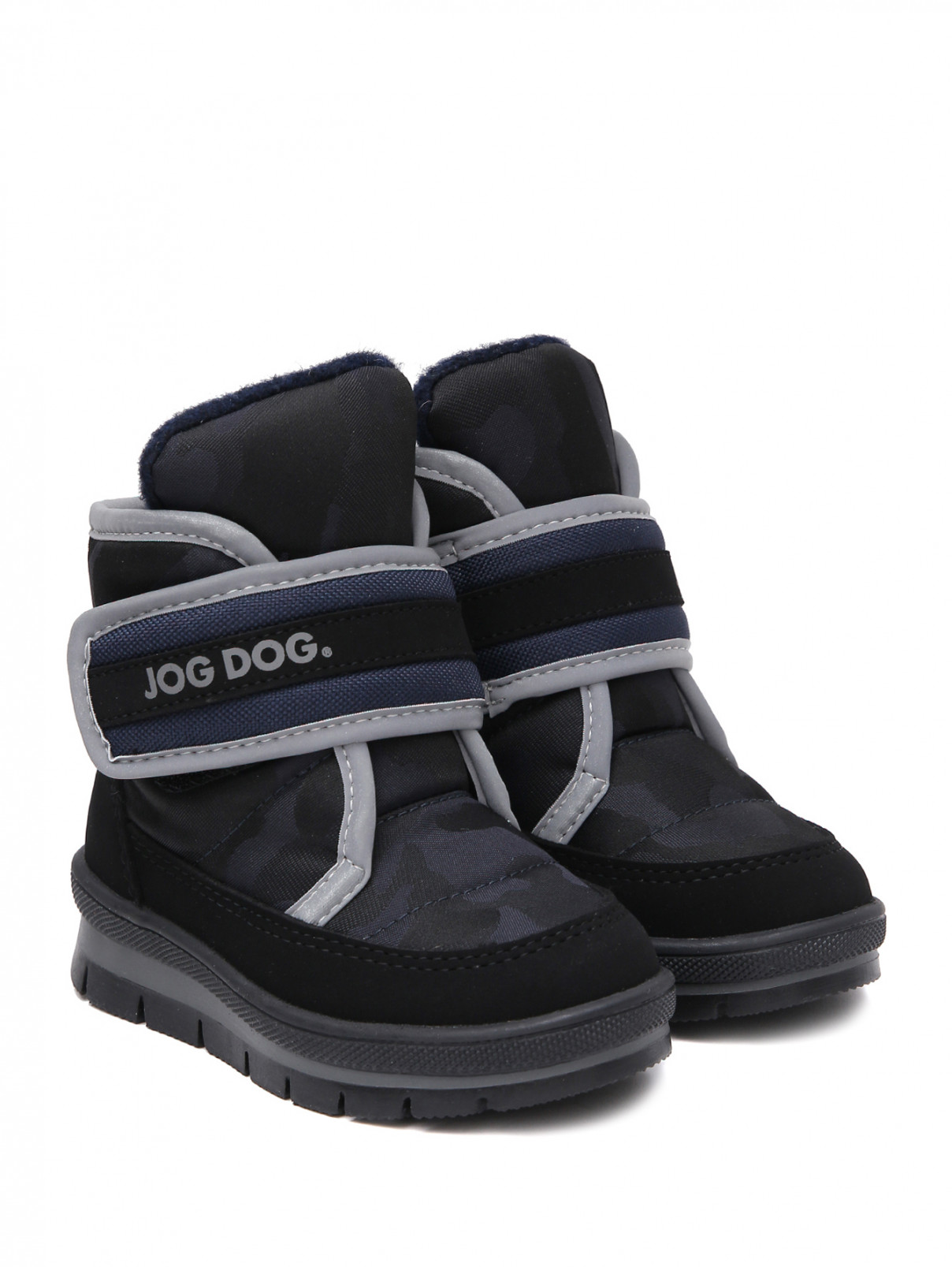 Дутые утепленные ботинки на липучке JOG DOG  –  Общий вид  – Цвет:  Черный