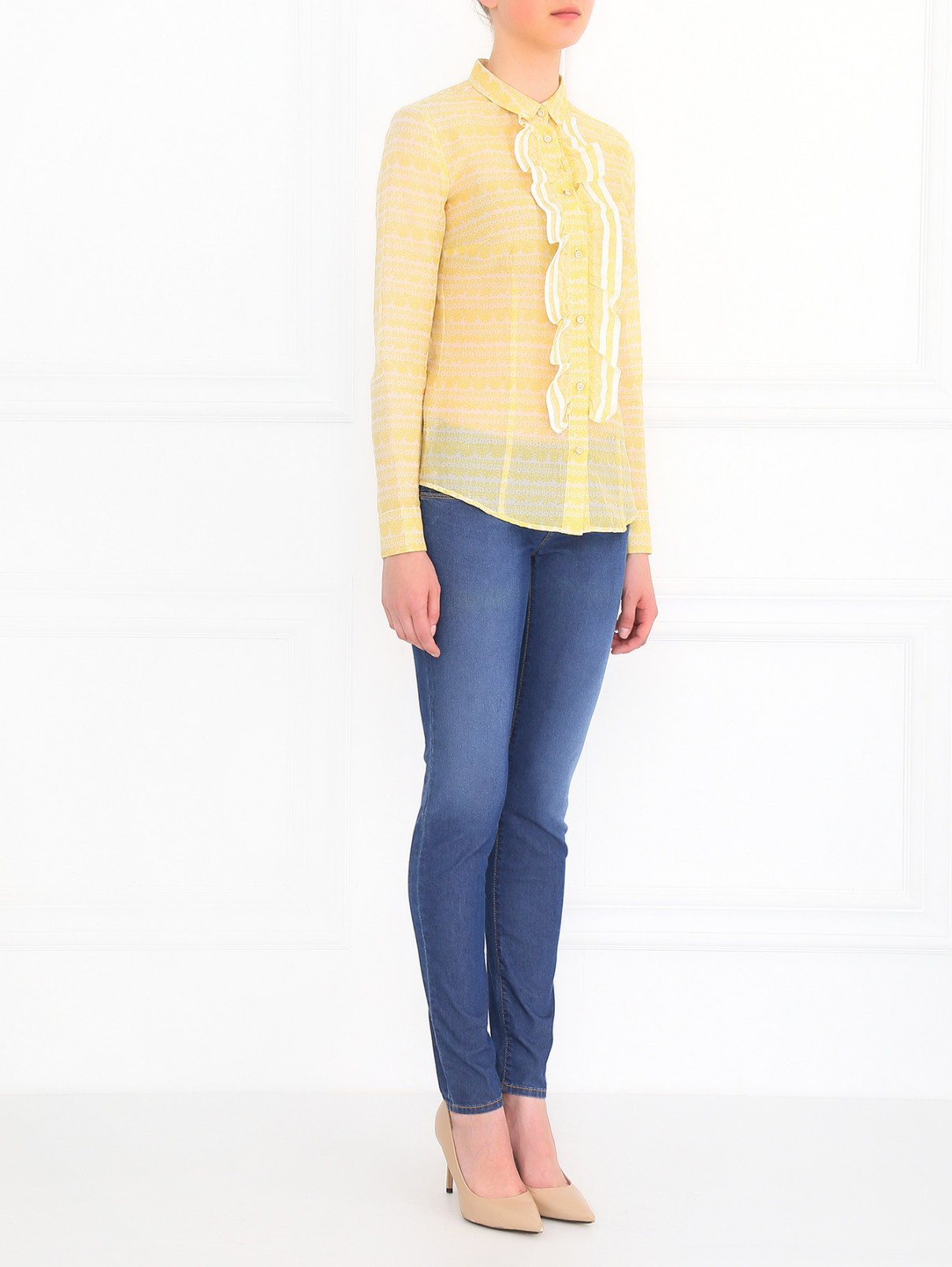Блуза из хлопка с декоративной рюшью Red Valentino  –  Модель Общий вид  – Цвет:  Желтый