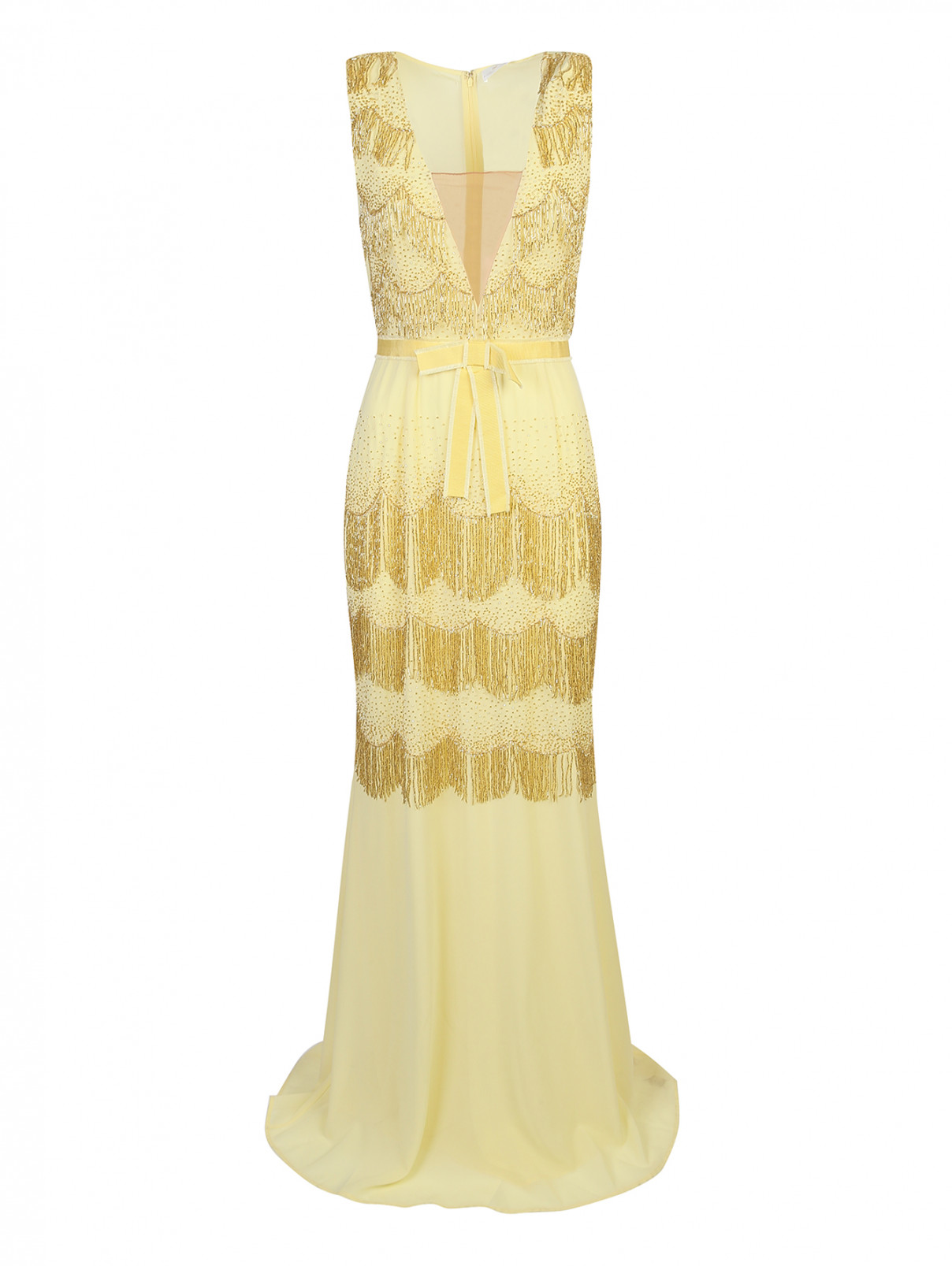 Платье макси декорированное бисером Elisabetta Franchi  –  Общий вид  – Цвет:  Желтый