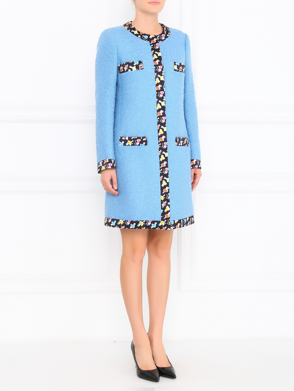 Пальто прямого кроя с контрастными вставками Moschino  –  Модель Общий вид  – Цвет:  Синий