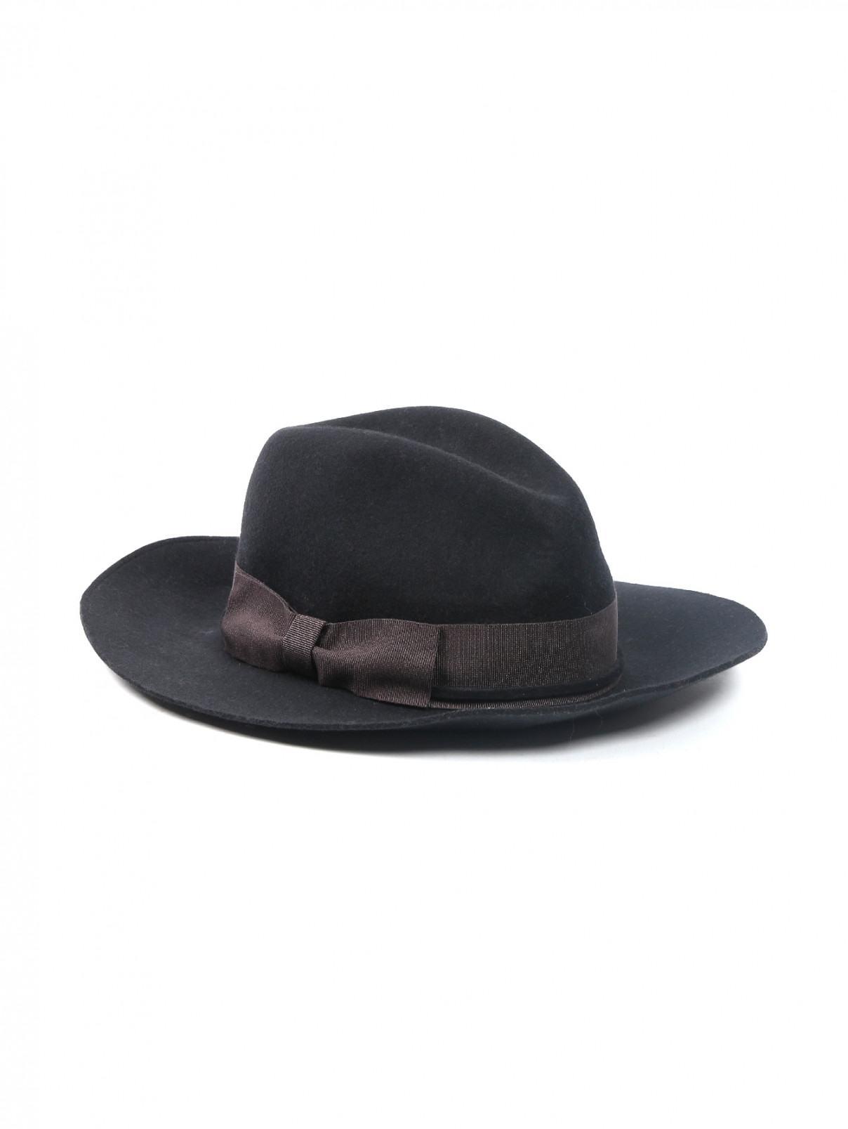 Шляпа из шерсти, декорированная лентой Marzi  –  Общий вид  – Цвет:  Черный