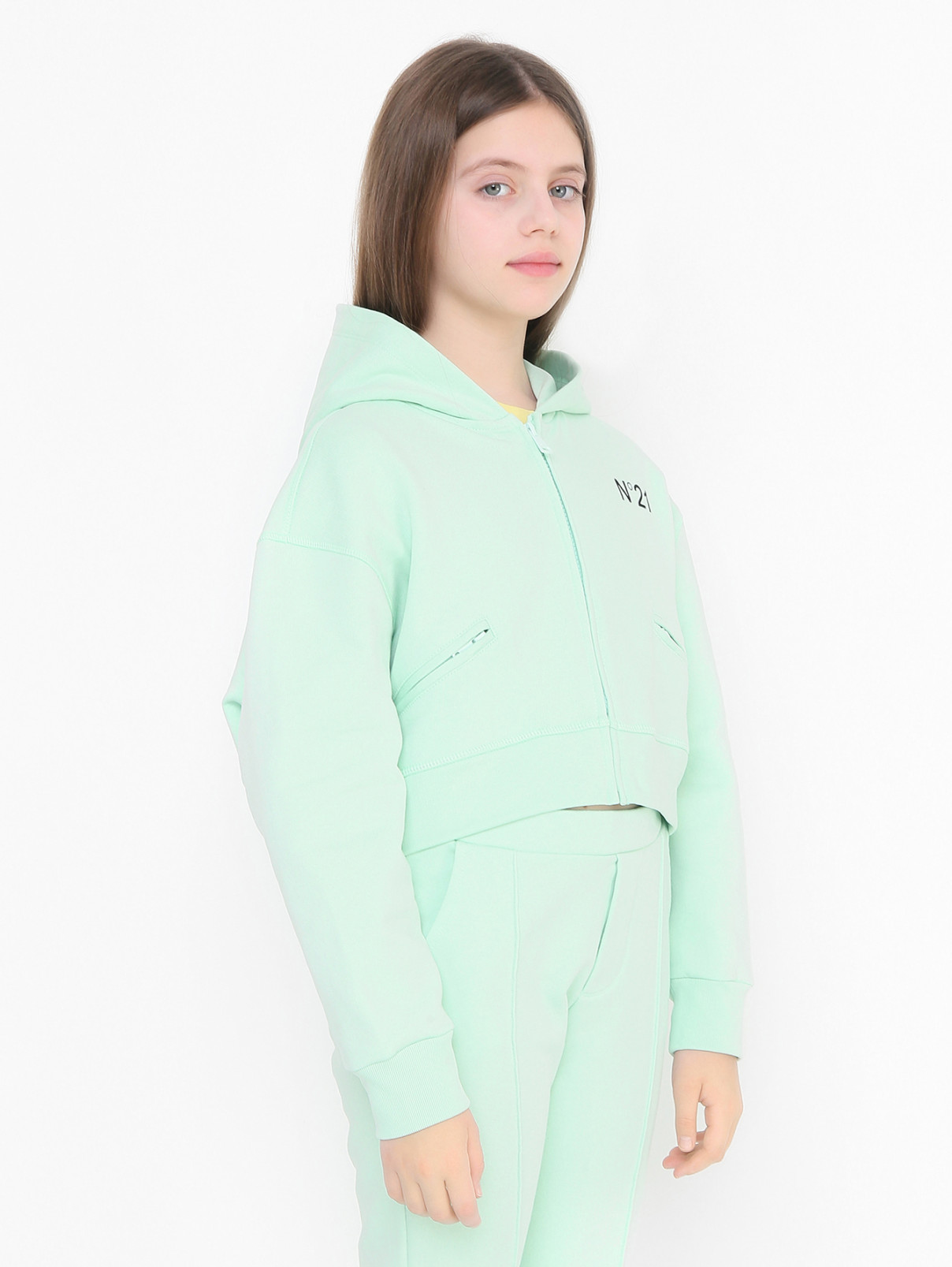 Толстовка на молнии с карманами N21  –  МодельВерхНиз  – Цвет:  Зеленый