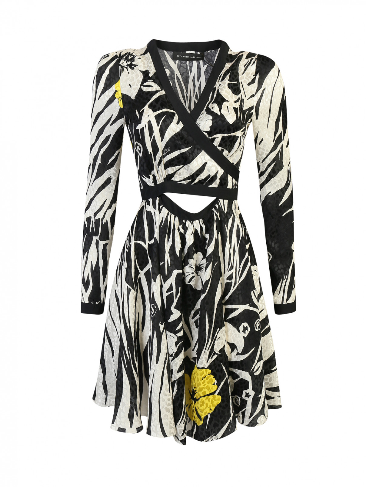 Платье с запахом из шелка с цветочным принтом Etro  –  Общий вид  – Цвет:  Черный