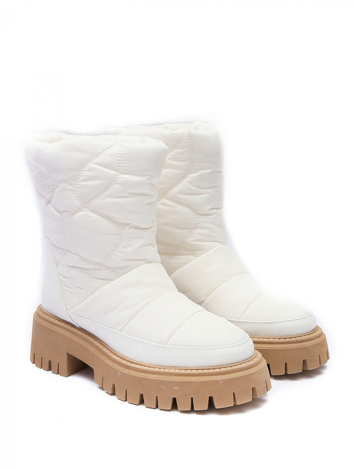 Комбинированные ботинки из текстиля и кожи Dorothee Schumacher  –  Общий вид  – Цвет:  Белый