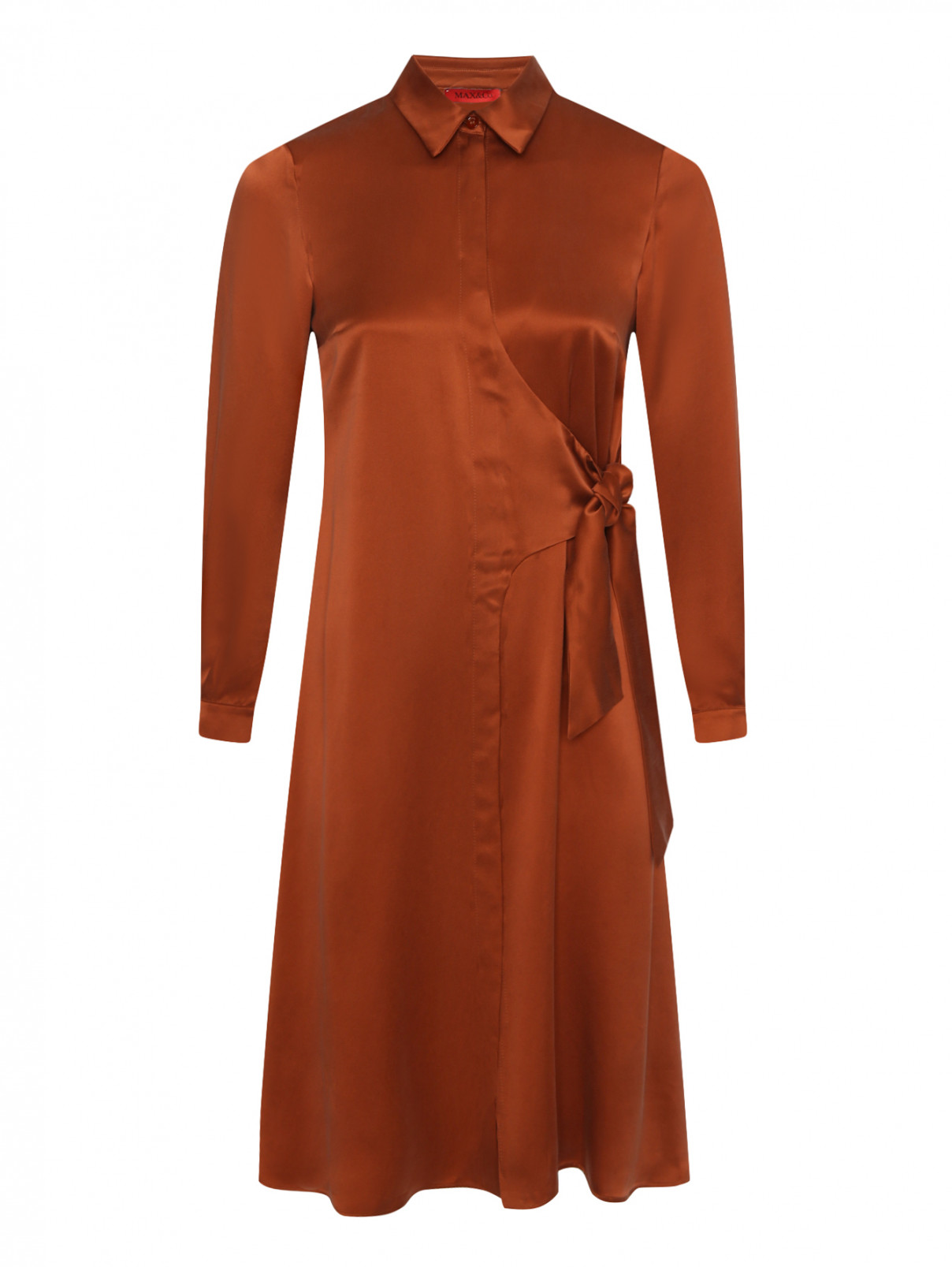 Платье-миди из шелка Max&Co  –  Общий вид  – Цвет:  Оранжевый