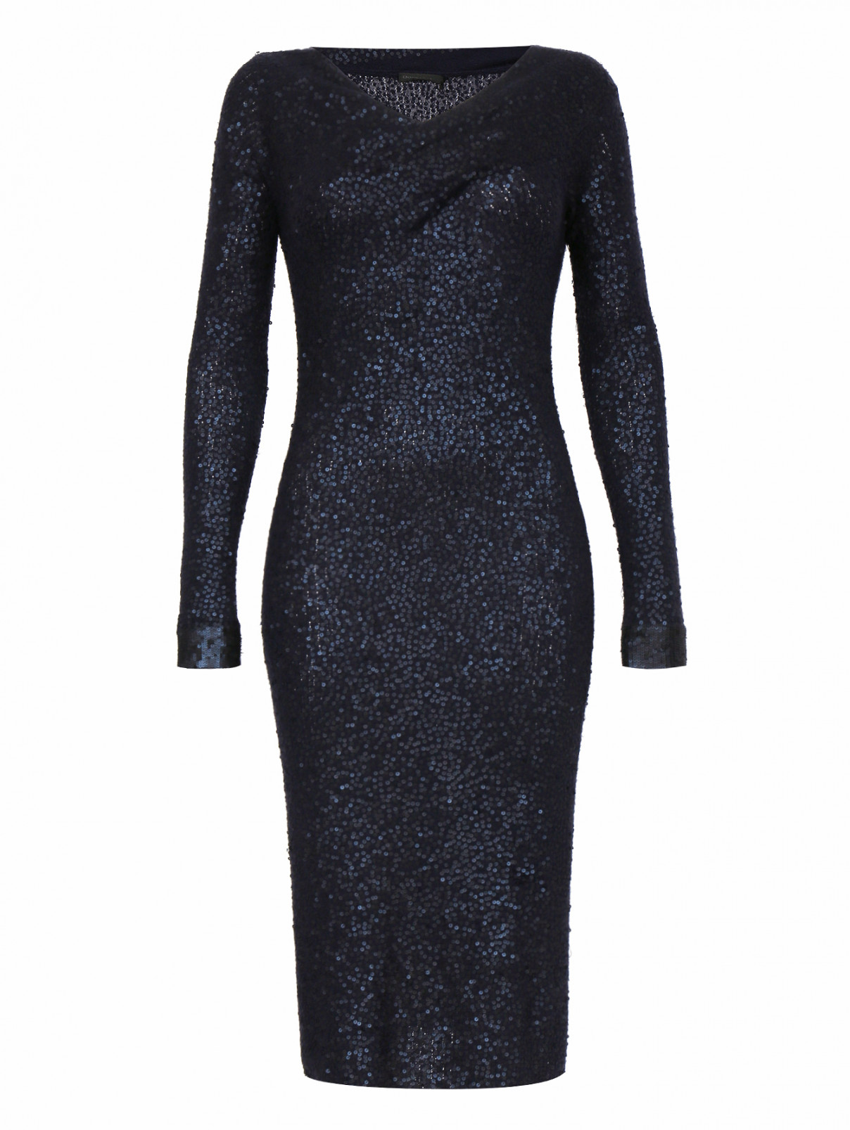 Платье из кашемира и шелка декорированное пайетками Donna Karan  –  Общий вид  – Цвет:  Синий