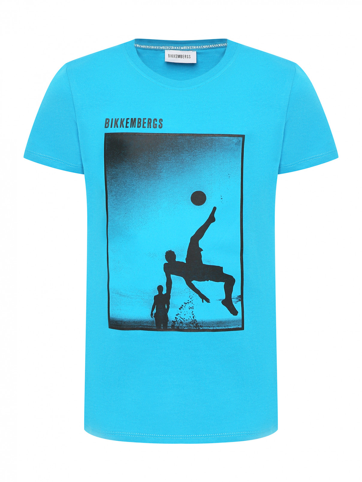 Футболка из трикотажа с принтом Bikkembergs  –  Общий вид  – Цвет:  Синий