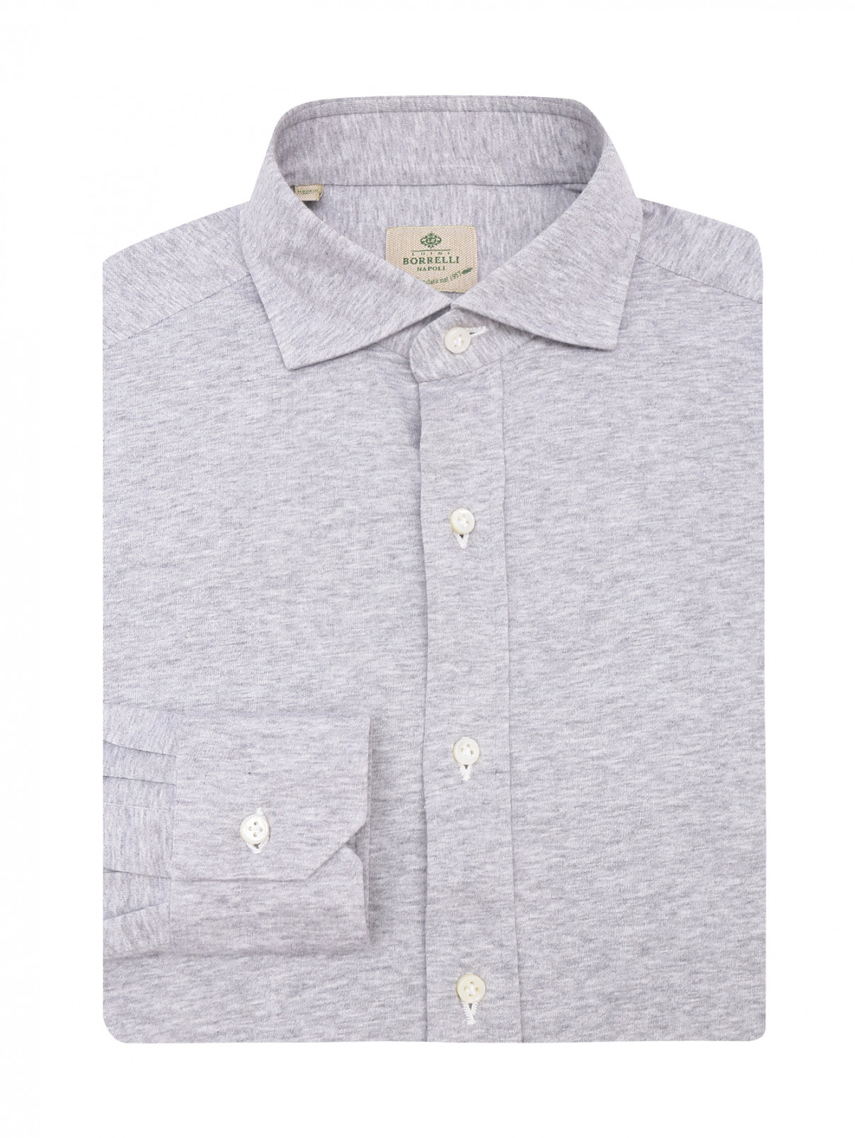 Рубашка из хлопка однотонная Borrelli  –  Общий вид  – Цвет:  Серый