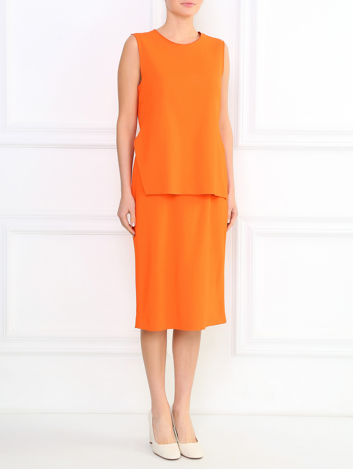 Платье-миди с баской Sportmax  –  Модель Общий вид  – Цвет:  Оранжевый