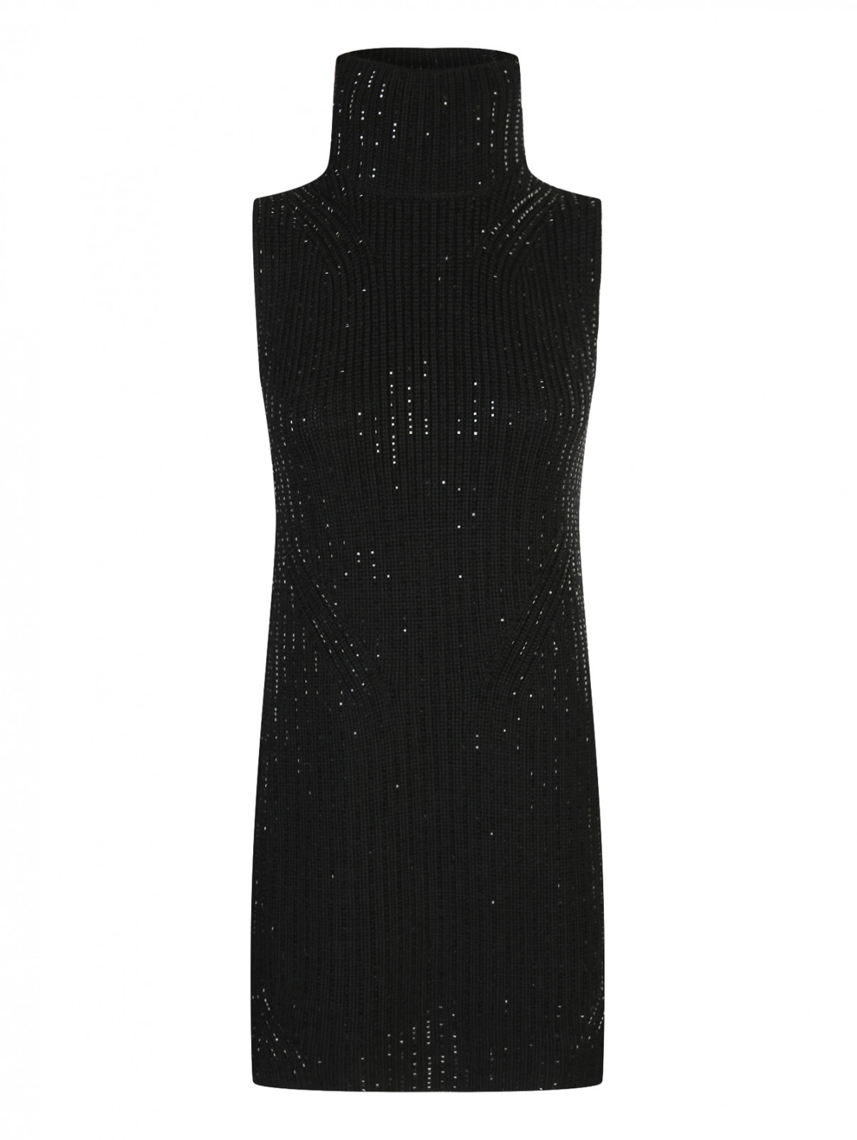 Удлиненный джемпер из шерсти декорированный стразами Ermanno Scervino  –  Общий вид  – Цвет:  Черный
