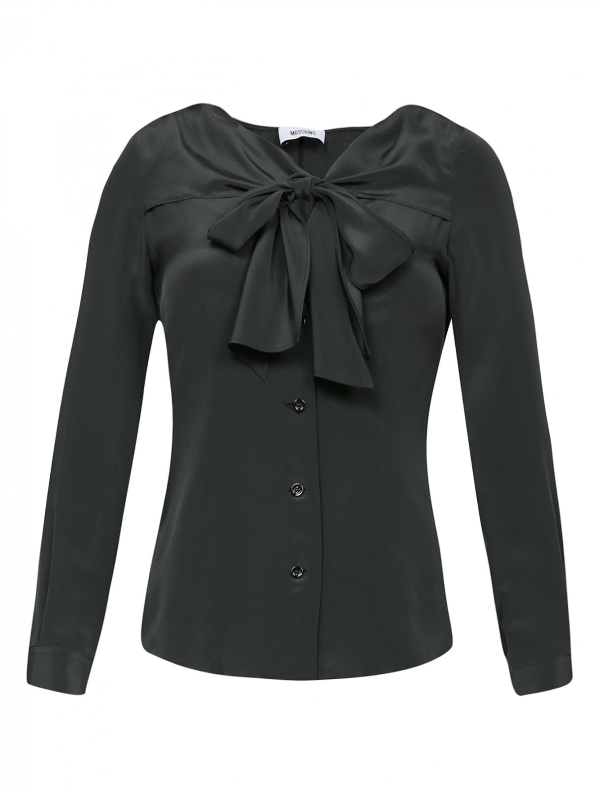 Блуза из шелка с бантом Moschino  –  Общий вид  – Цвет:  Серый