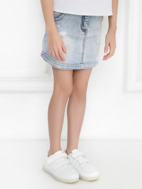 Юбка из денима с потертостями декорированная бусинами Ermanno Scervino Junior - МодельВерхНиз