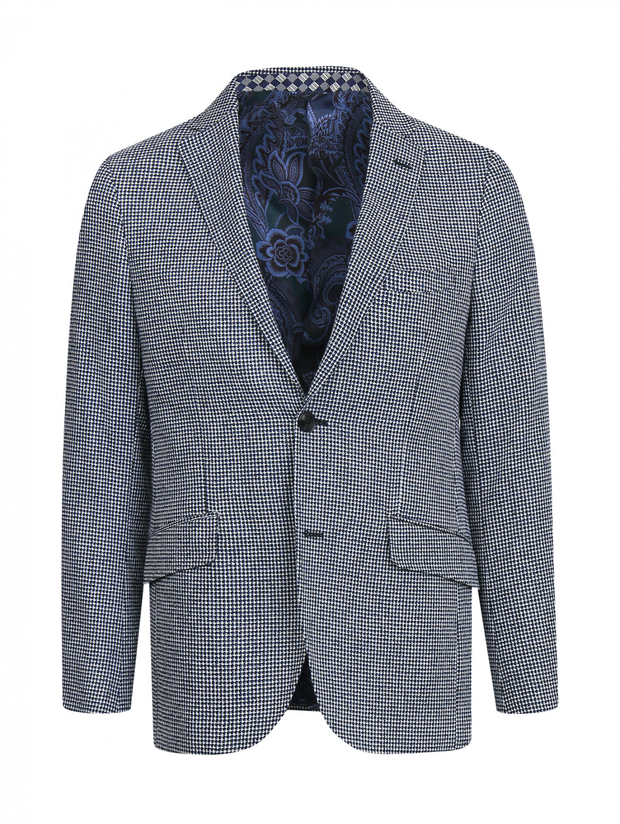 Пиджак из шерсти и хлопка с узором Etro  –  Общий вид  – Цвет:  Синий