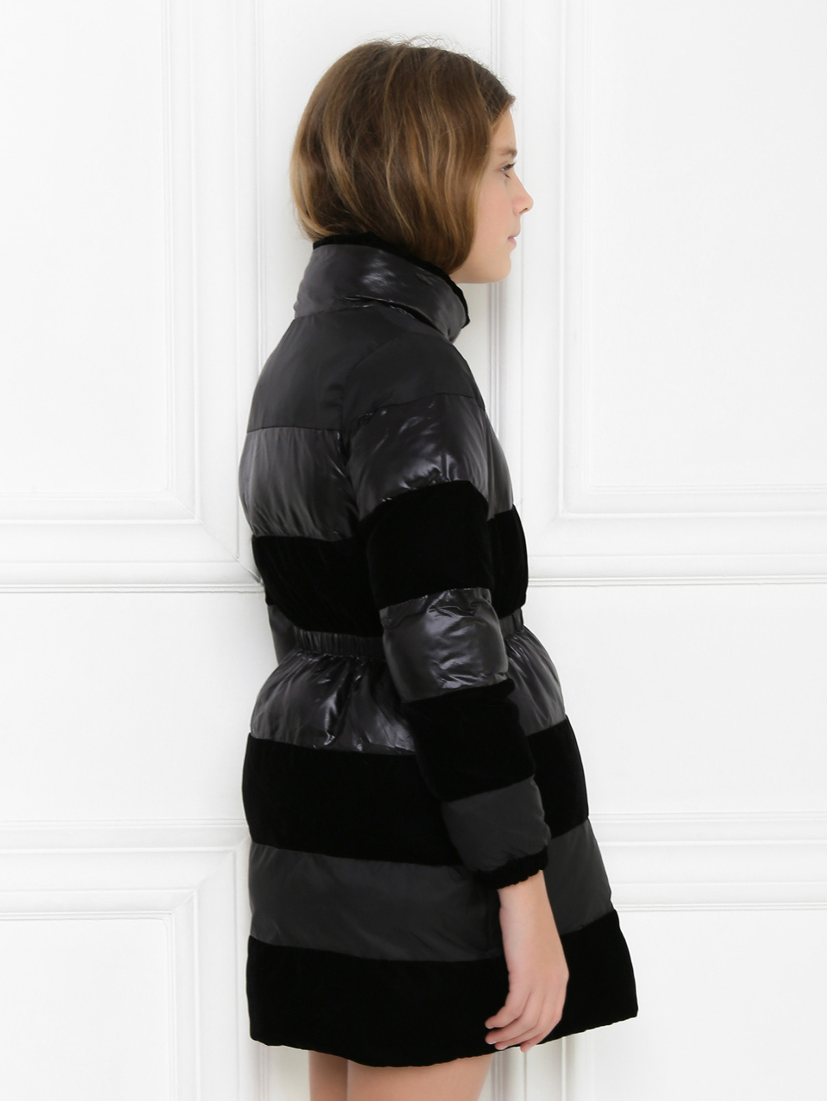Стеганое пальто из комбинированной ткани Emporio Armani  –  МодельВерхНиз2  – Цвет:  Черный
