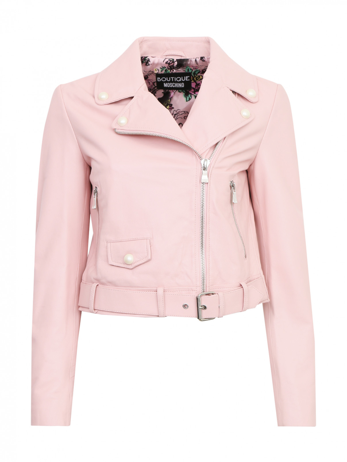 Куртка из кожи укороченная Moschino Boutique  –  Общий вид  – Цвет:  Розовый