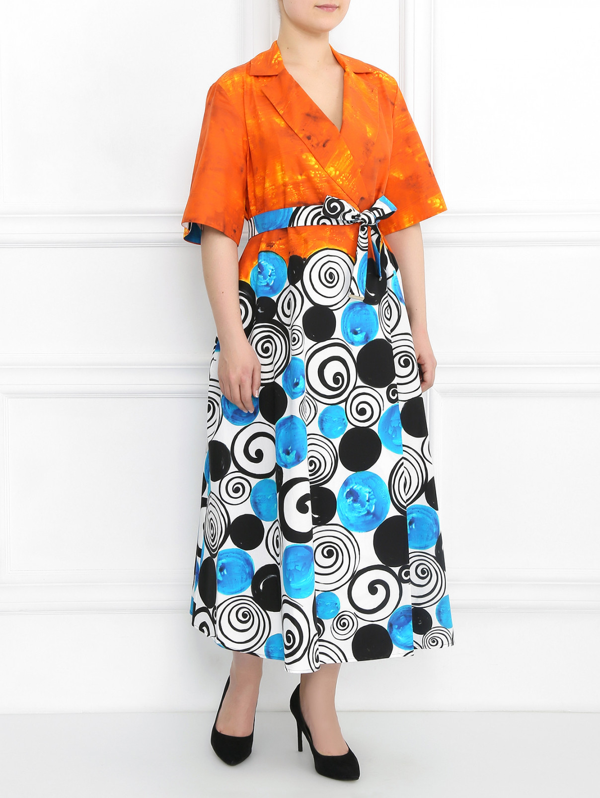 Платье-миди из хлопка с узором Marina Rinaldi  –  Модель Общий вид  – Цвет:  Узор