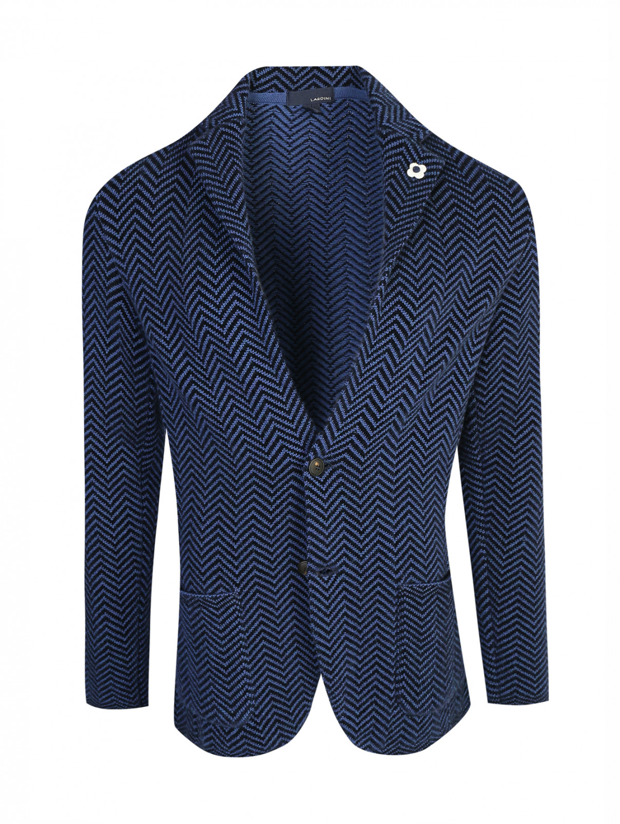 Пиджак трикотажный из шерсти с узором "полоска" LARDINI  –  Общий вид  – Цвет:  Синий