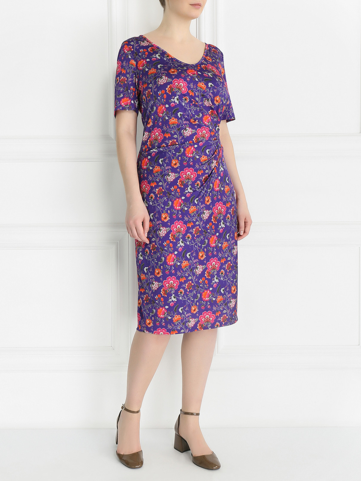 Платье с драпировкой с цветочным узором Marina Rinaldi  –  Модель Общий вид  – Цвет:  Узор